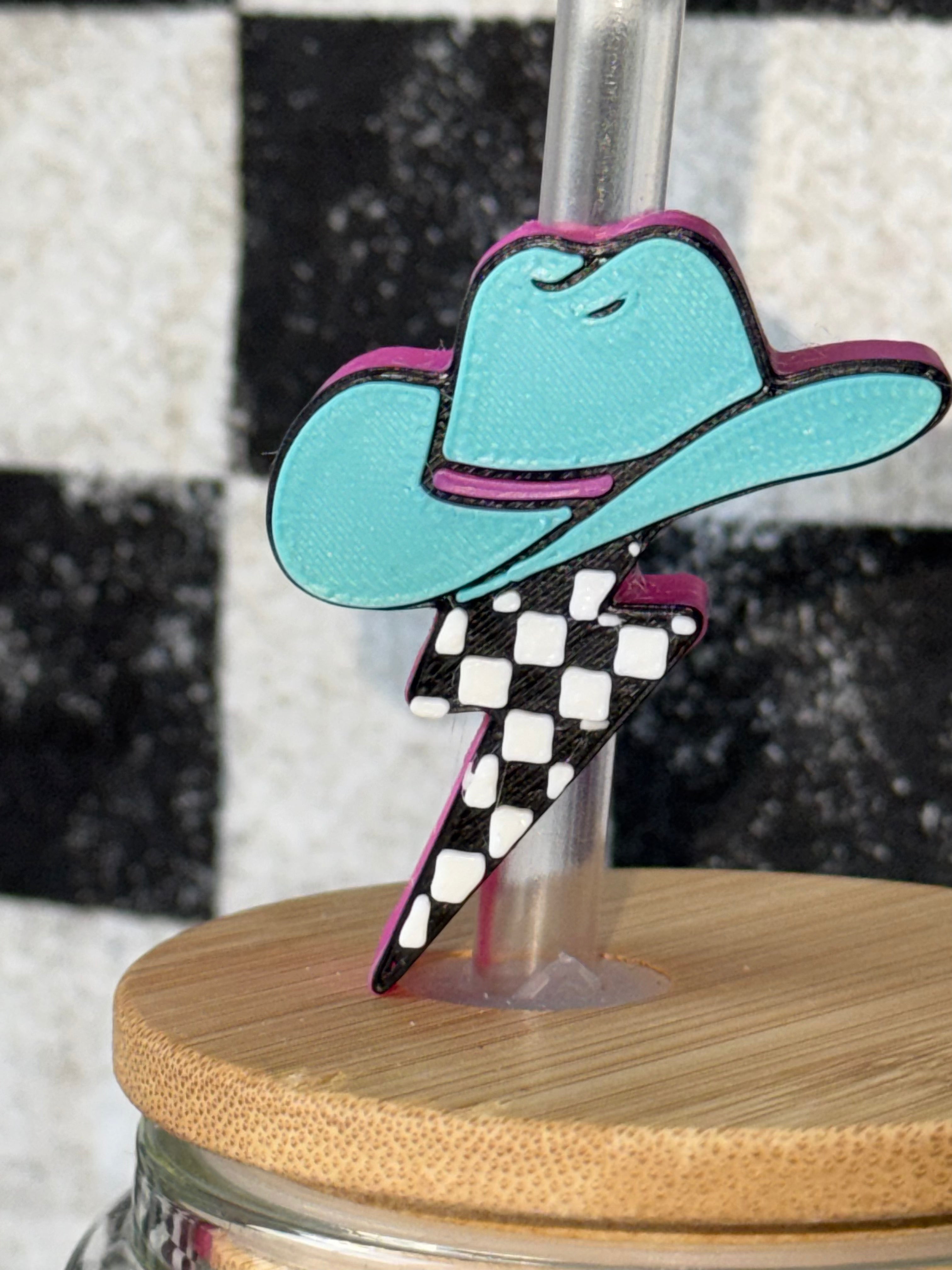 Cowboy hat lightening bolt 3D Printed Straw Topper | Reusable Cup Accessory | Tumbler Straw hugger