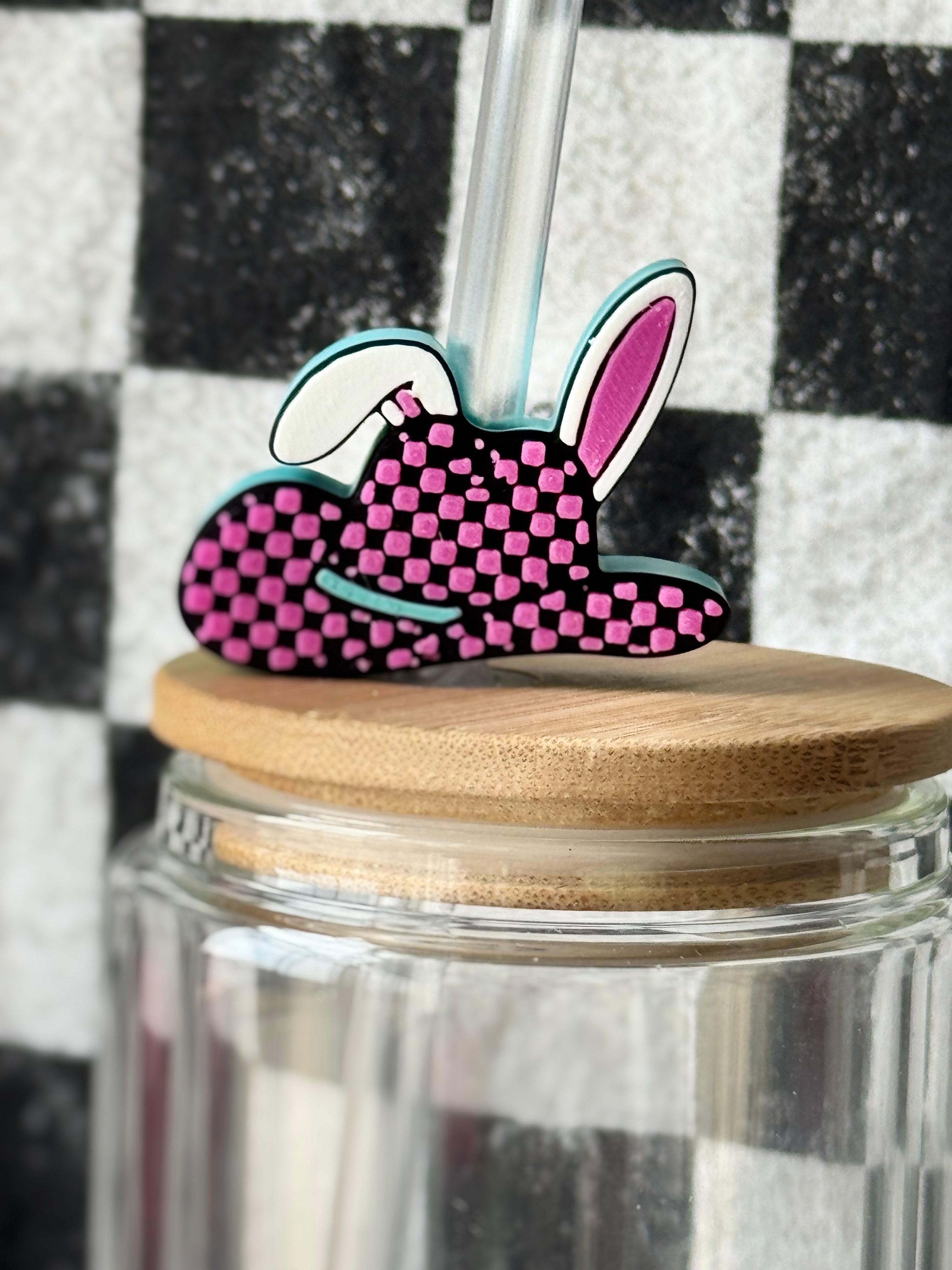 Easter bunny cowboy hat   3D Printed Straw Topper | Reusable Cup Accessory | Tumbler Straw hugger