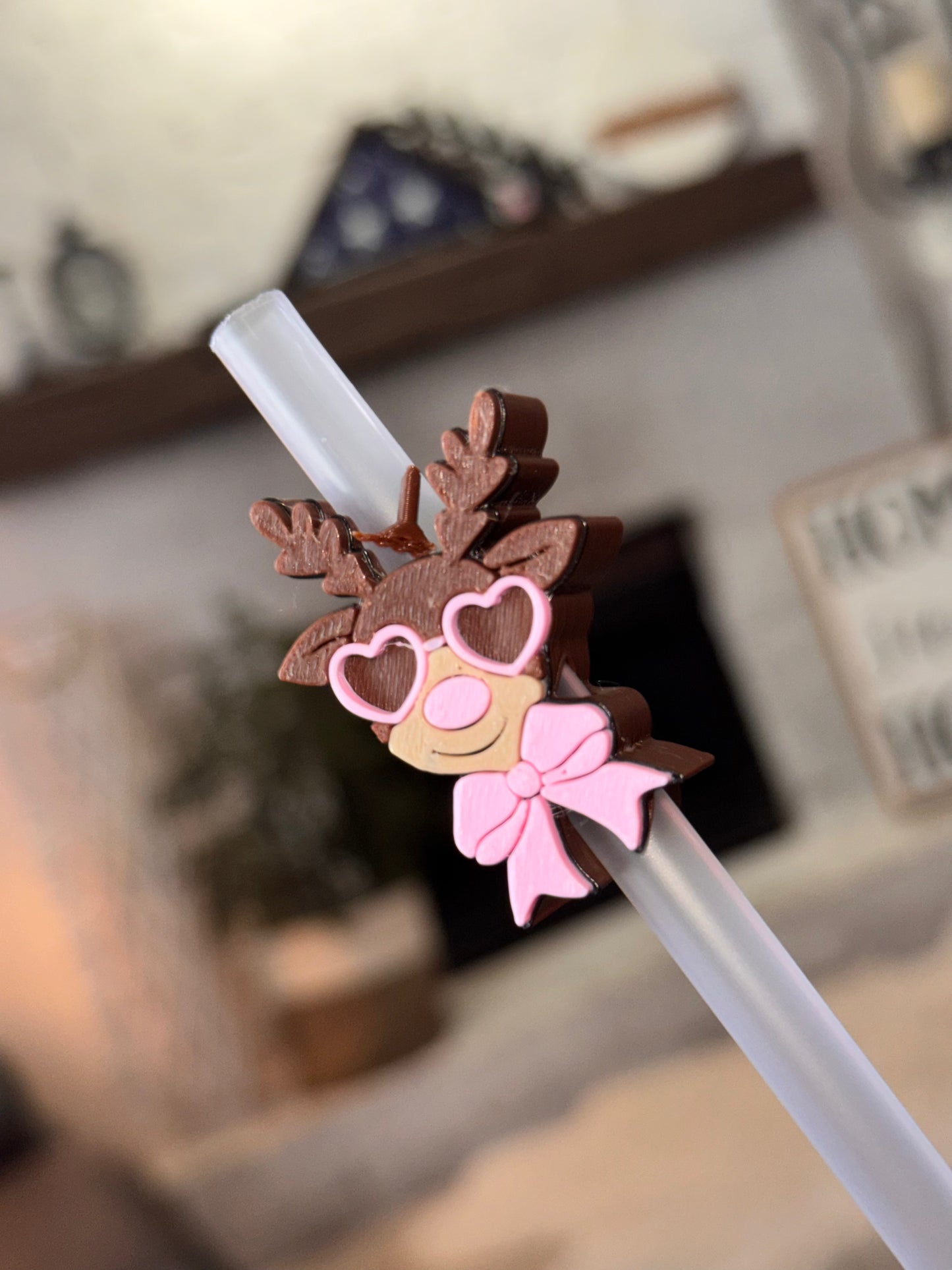 Girl Reindeer  Straw Topper