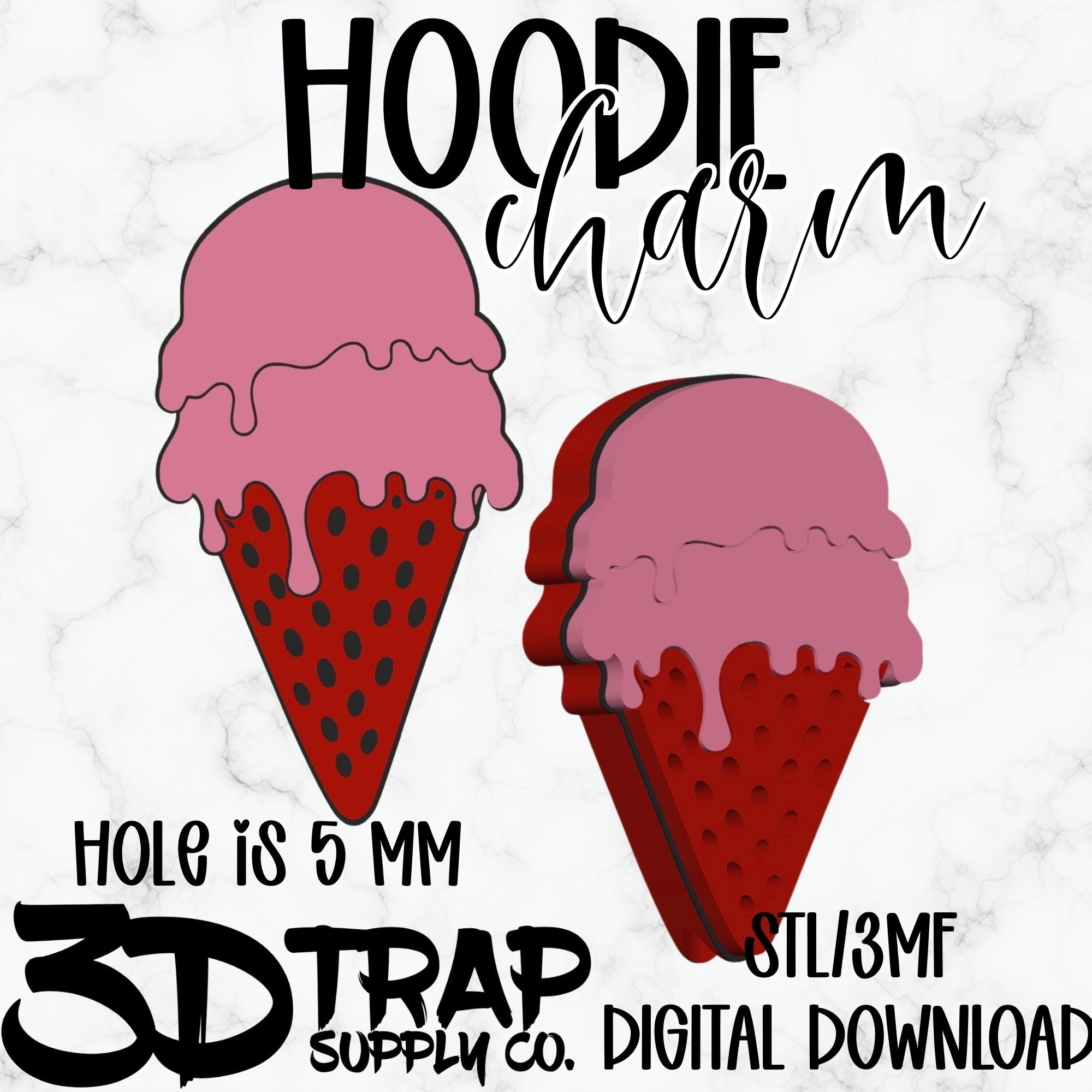 Strawberry Ice cream Hoodie Charm STL/3MF