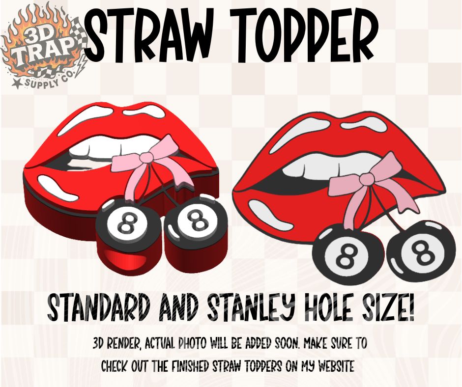 8 ball cherries with lips Straw Topper