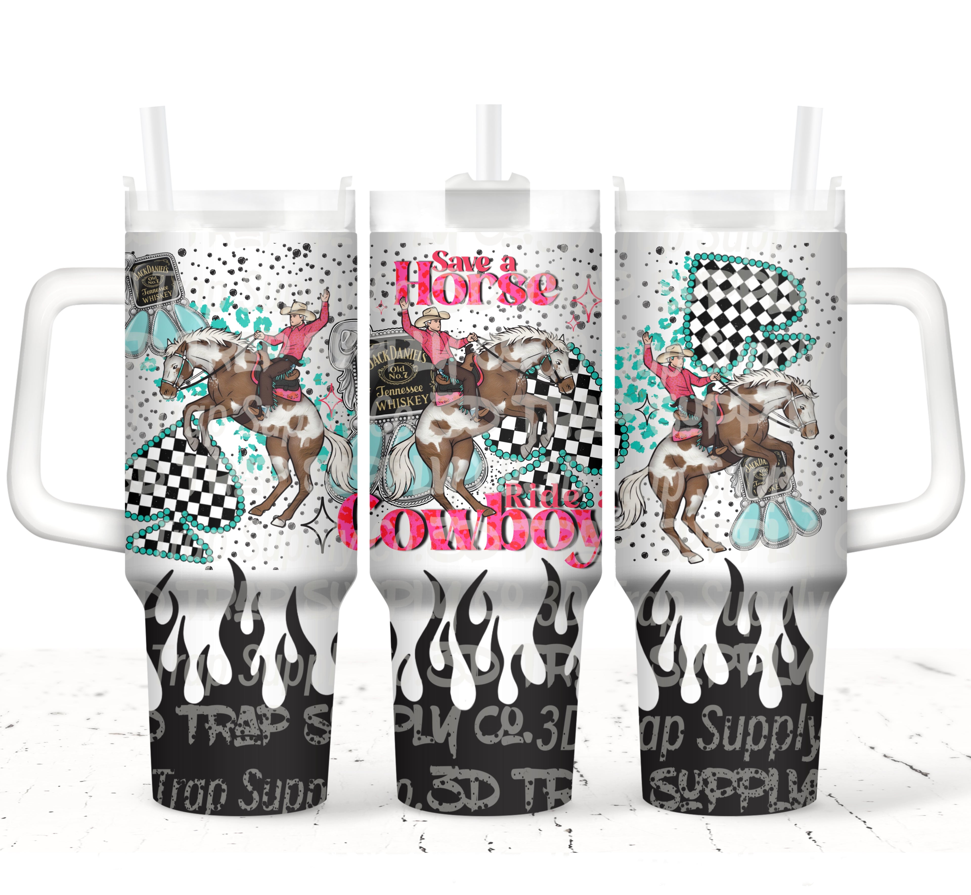 Save a horse ride a cowboy  40 oz Tumbler With Handle | Insulated Stainless Steel Cup | Reusable Drinkware