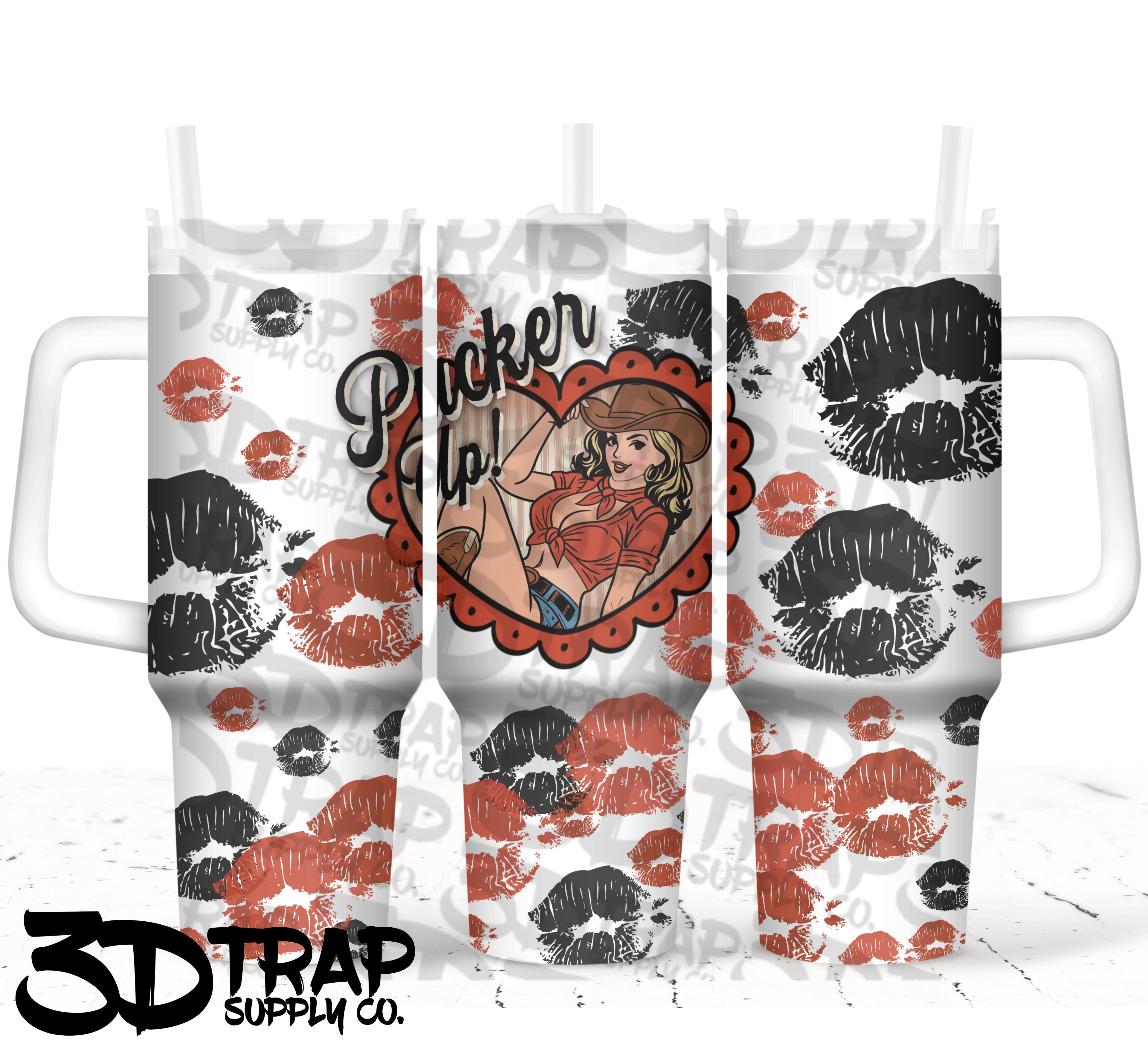 Pucker up 40 oz Tumbler With Handle | Insulated Stainless Steel Cup | Reusable Drinkware