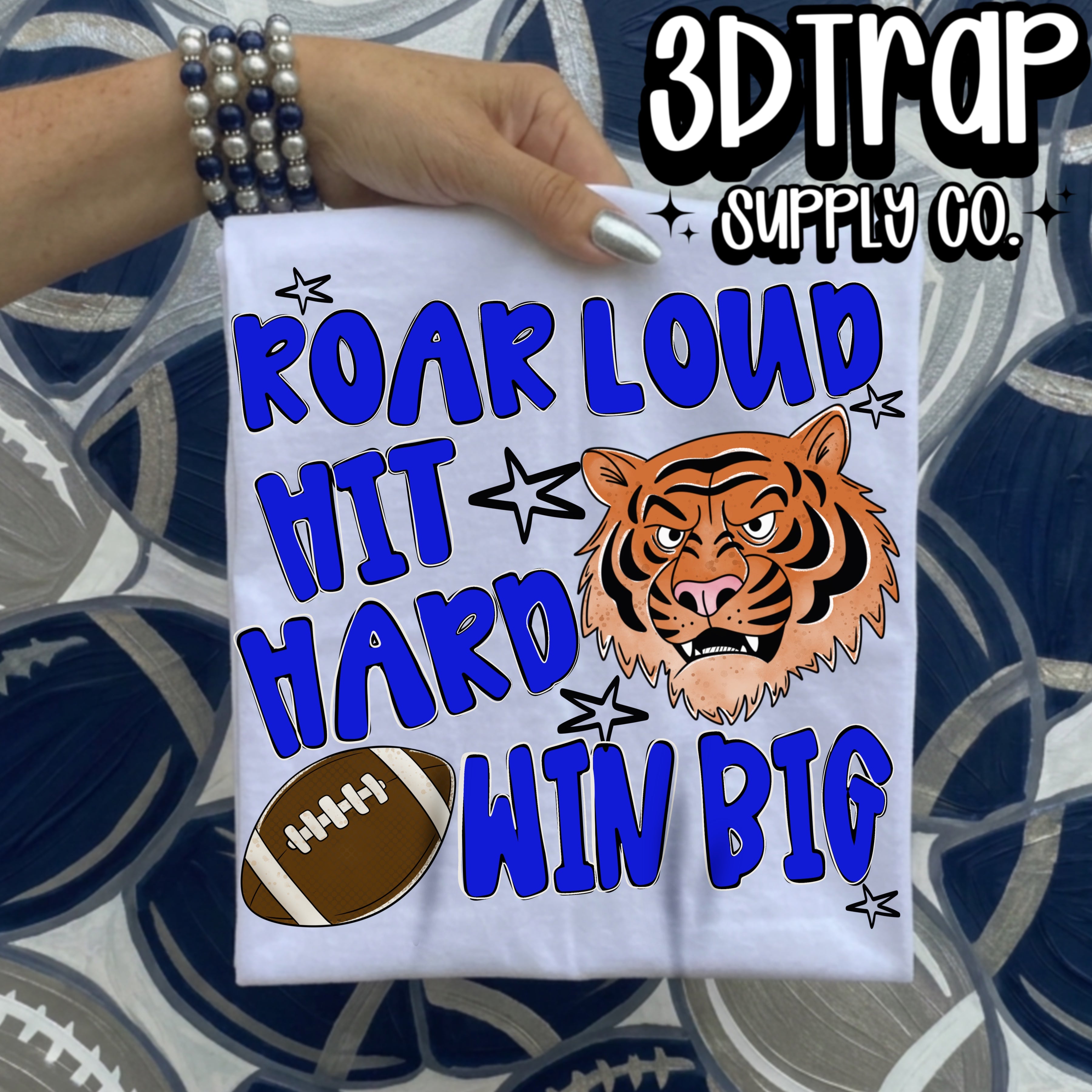 Roar loud Tiger Blue/white  Digital T-Shirt Design PNG |  Instant Download
