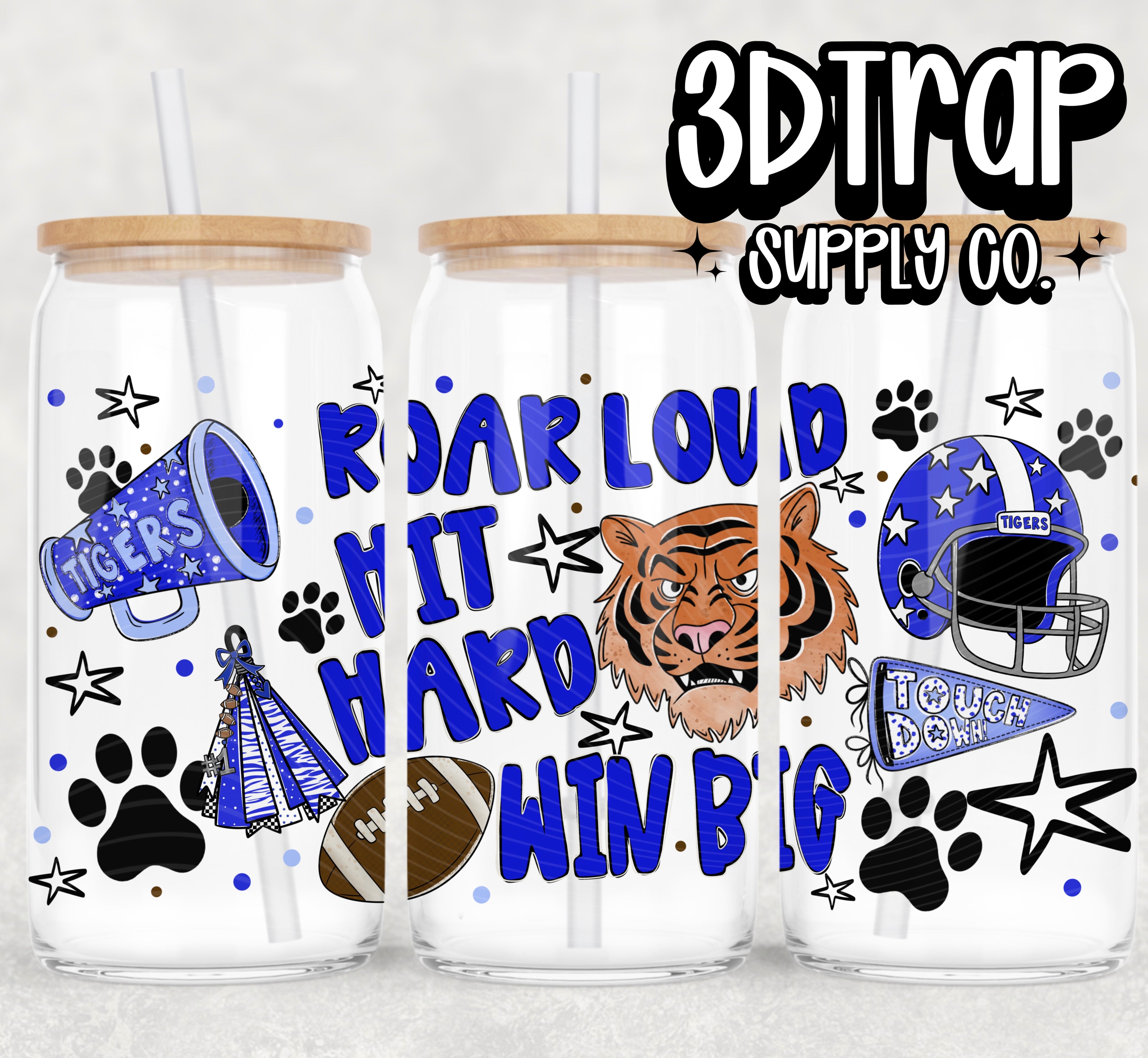 Blue and white Tiger  16 oz Design