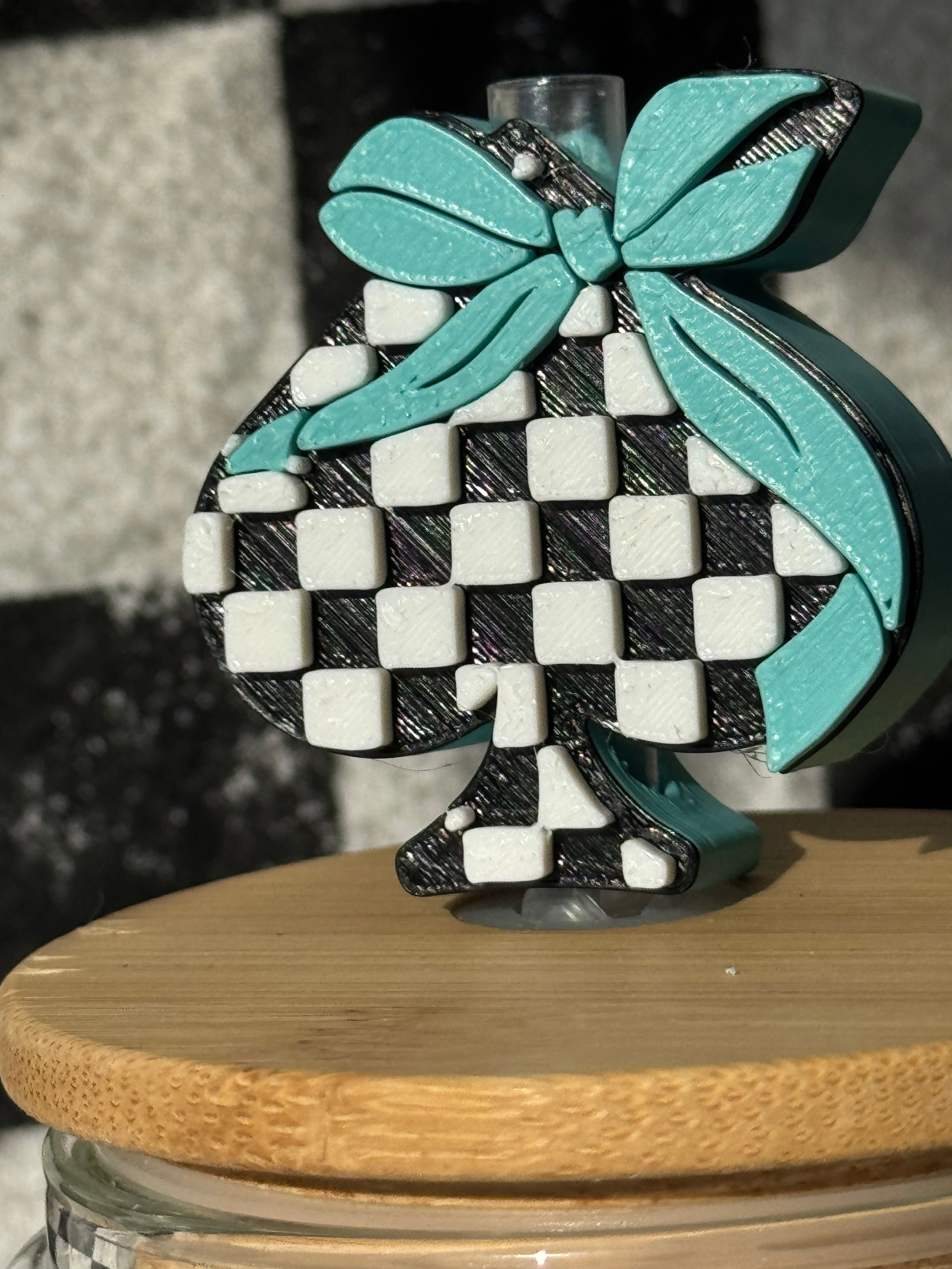 Checker Spade Bow Straw Topper