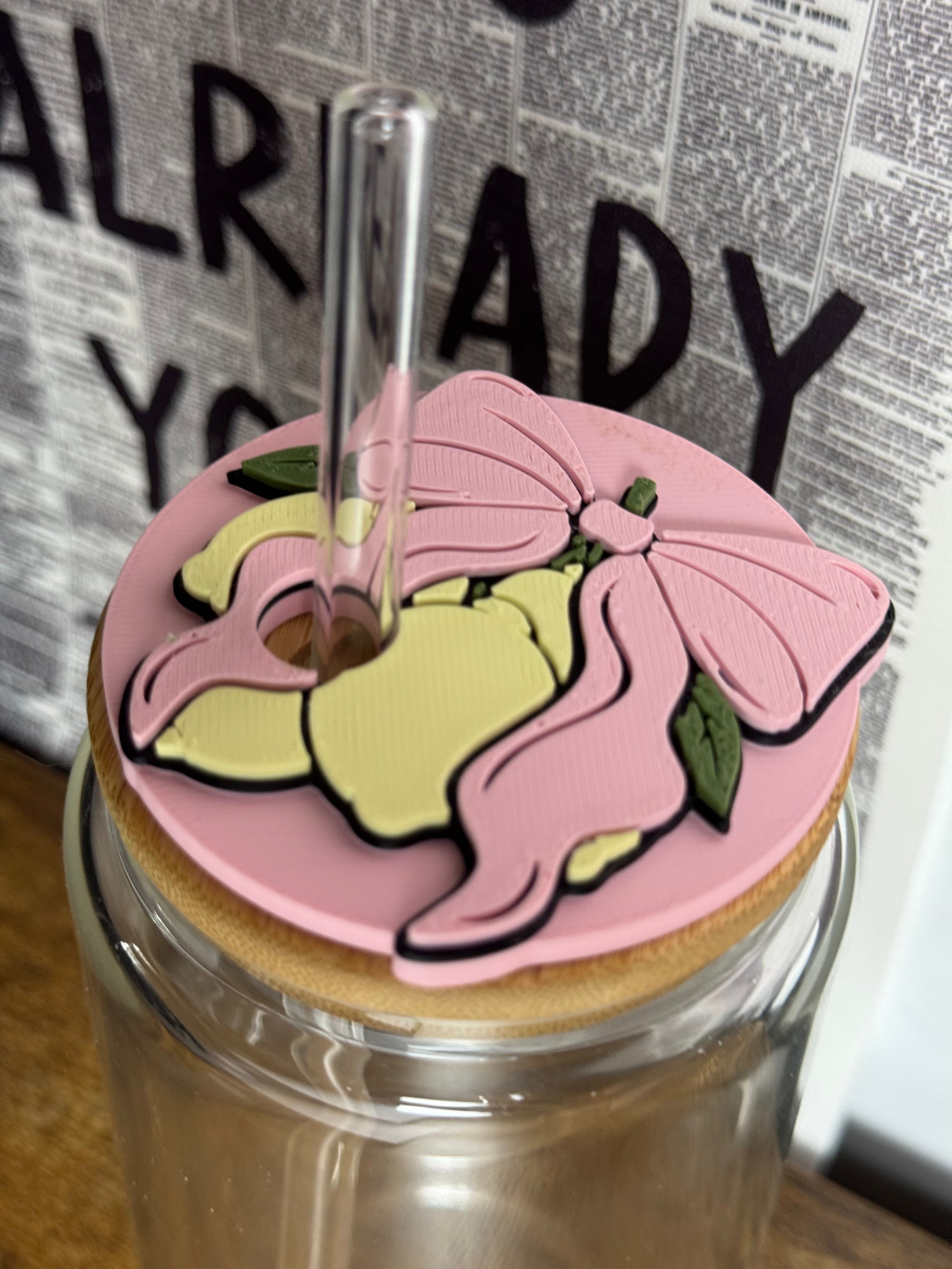 Leomn bow Pink 16 oz Libbey Lid cover