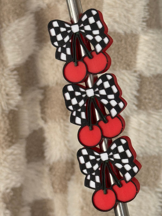 Cherry Racer Bow Straw Topper