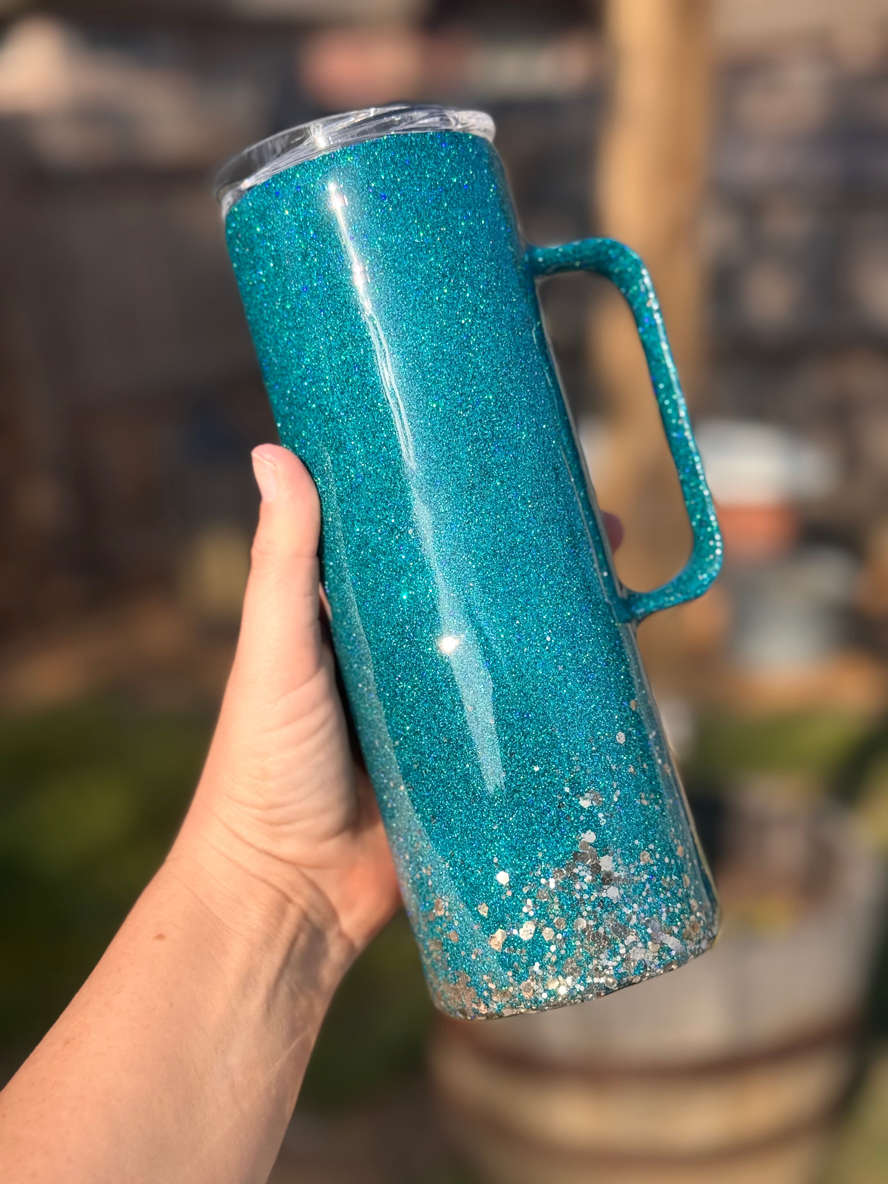 Custom 20 oz with handle glitter tumbler ombre'