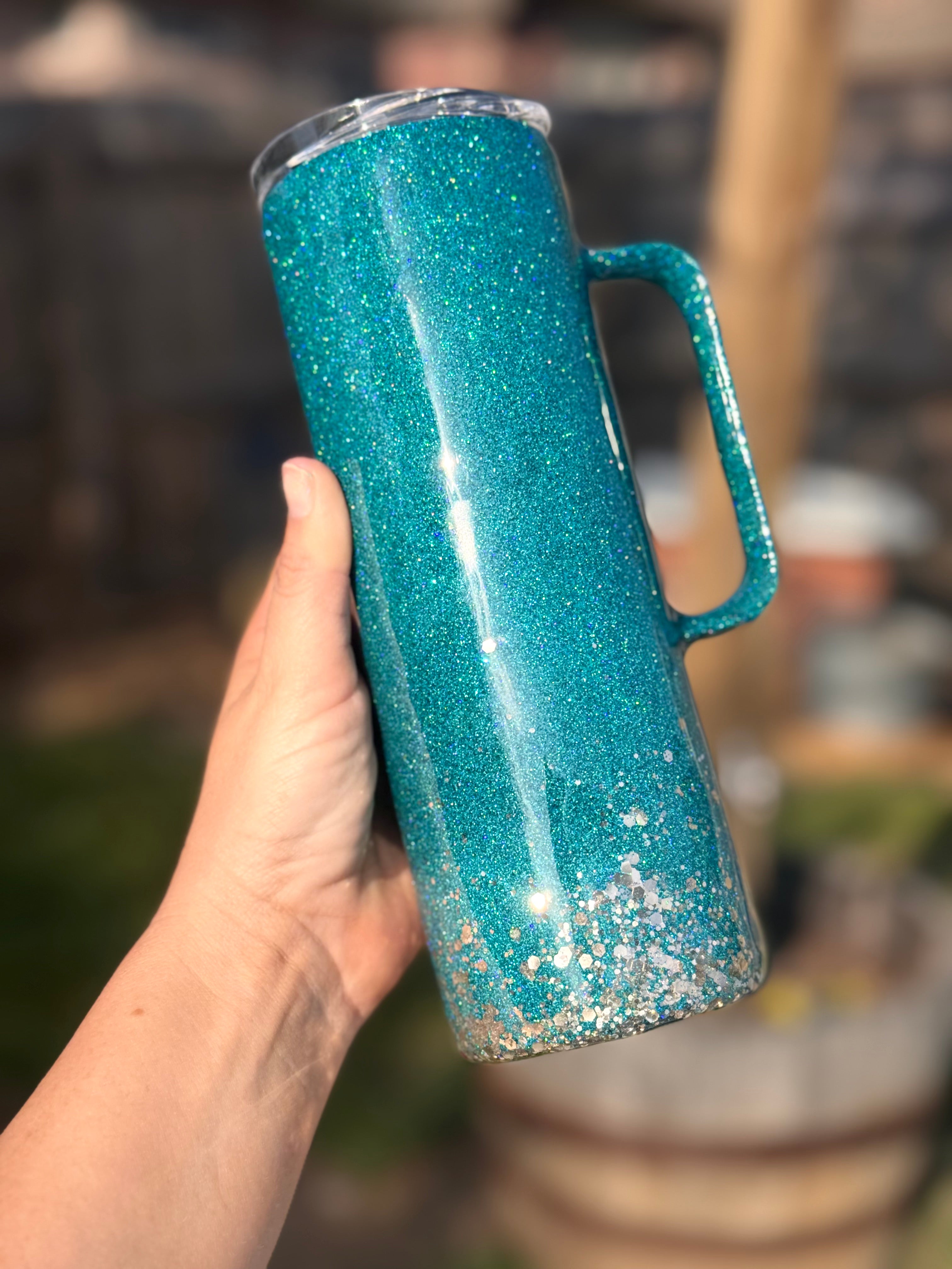 Custom 20 oz with handle glitter tumbler ombre'