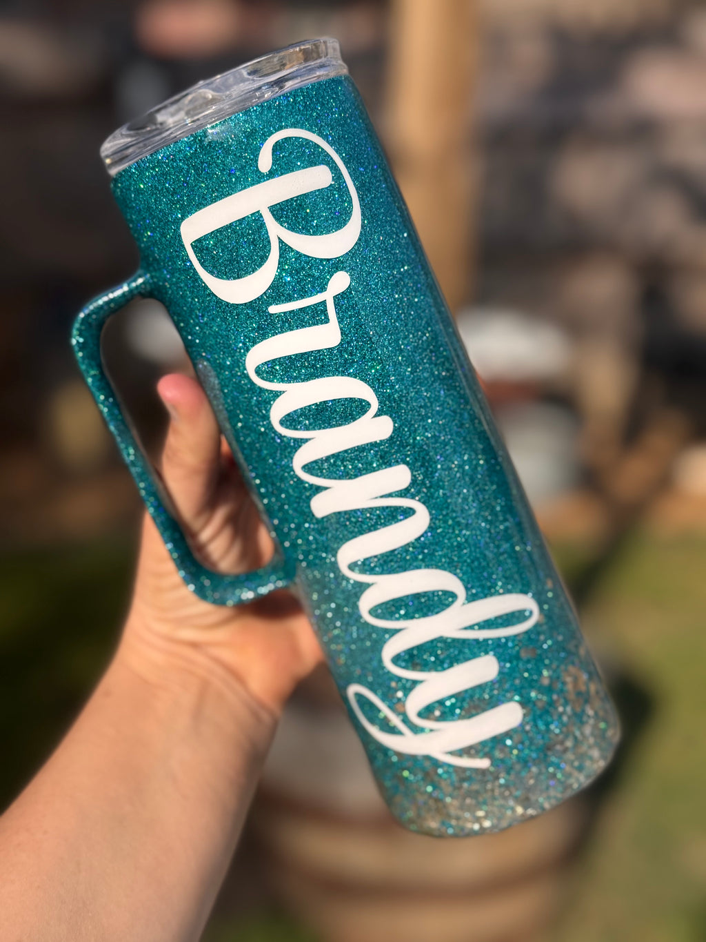 Custom 20 oz with handle glitter tumbler ombre'