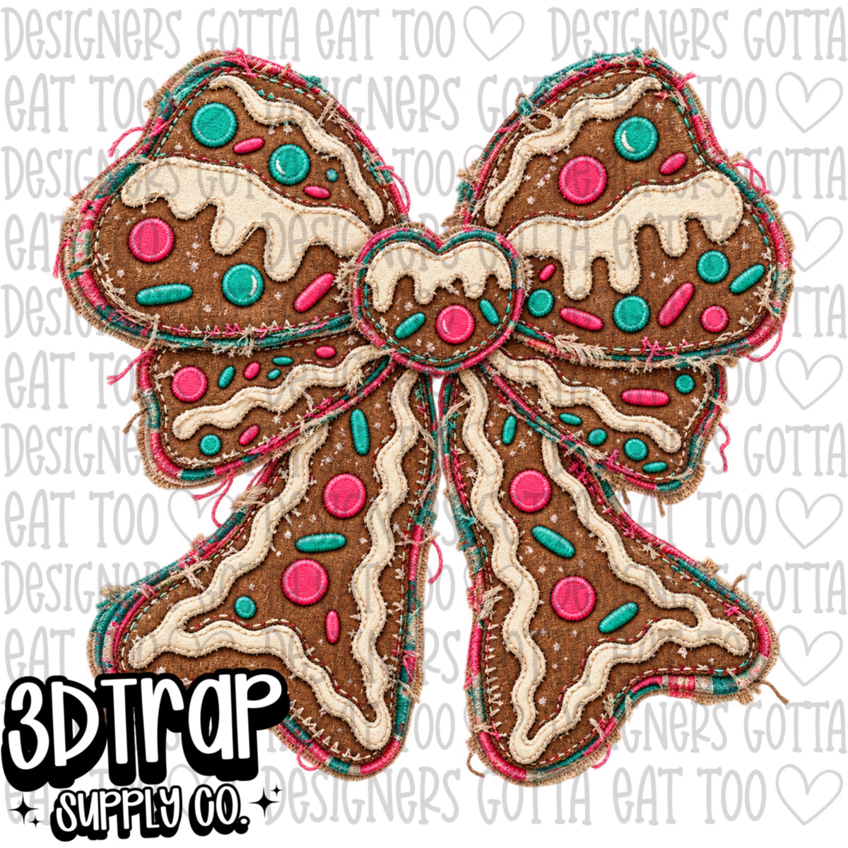 Gingerbread bow Appliqué faux patch T-Shirt Design PNG |  Instant Download