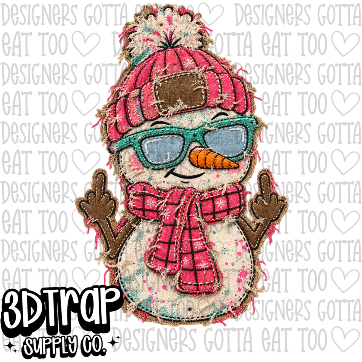 Snowman Appliqué faux patch T-Shirt Design PNG |  Instant Download