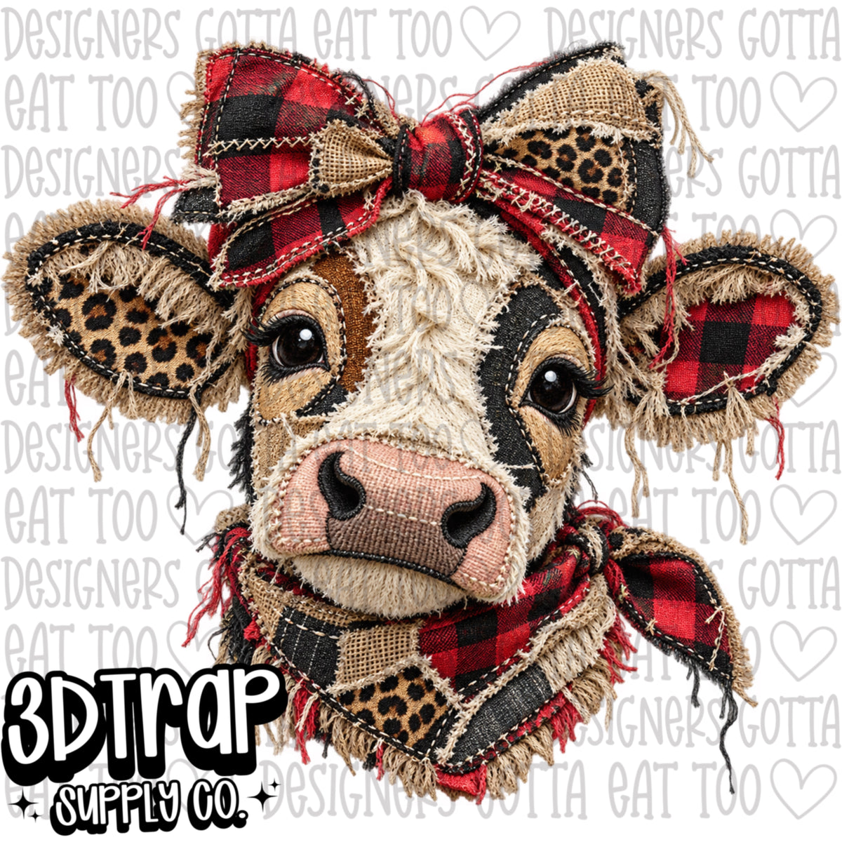 Cow Appliqué faux patch T-Shirt Design PNG |  Instant Download