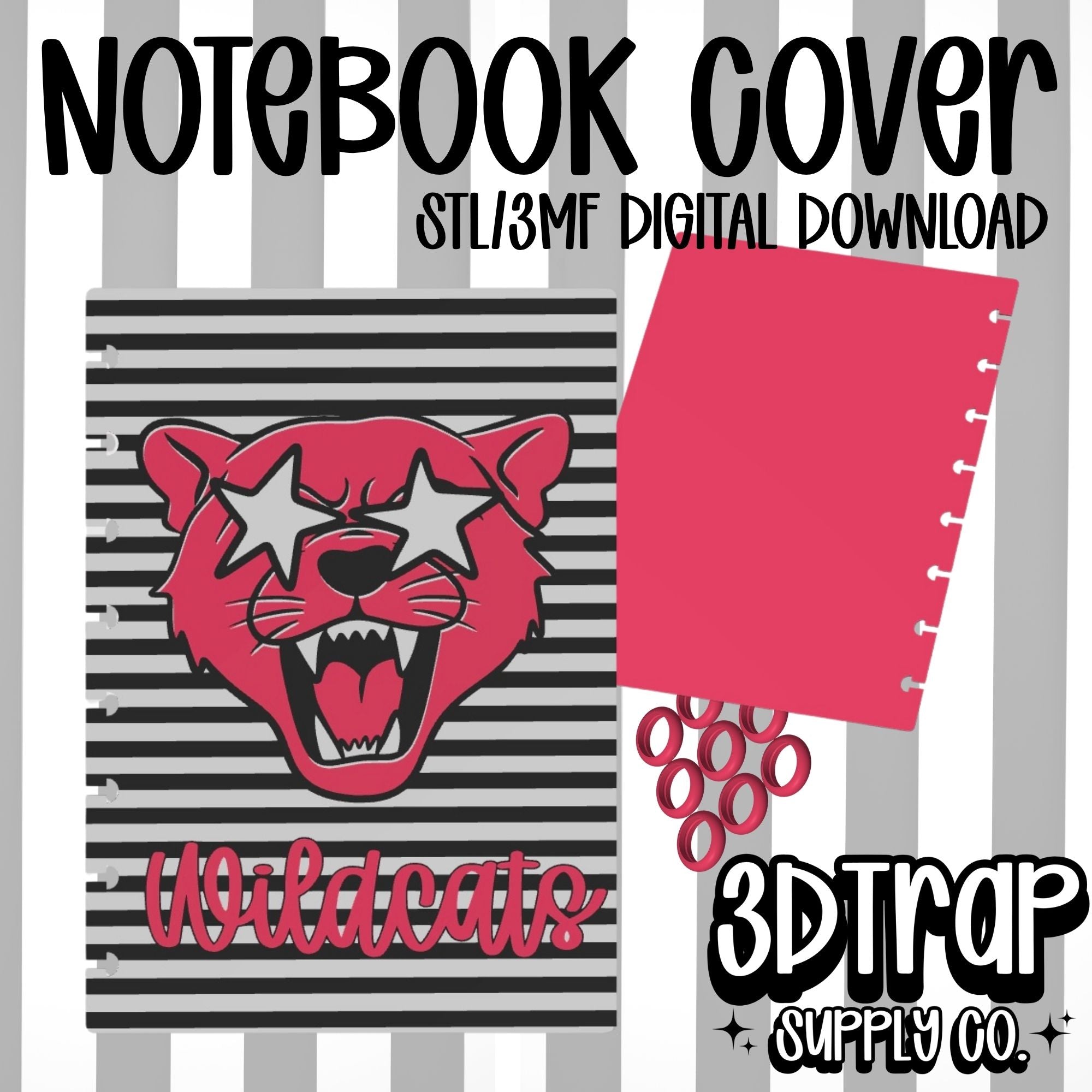 Wildcats A5 Ring Notebook STL File | 3D Printable Notebook with Removable Rings