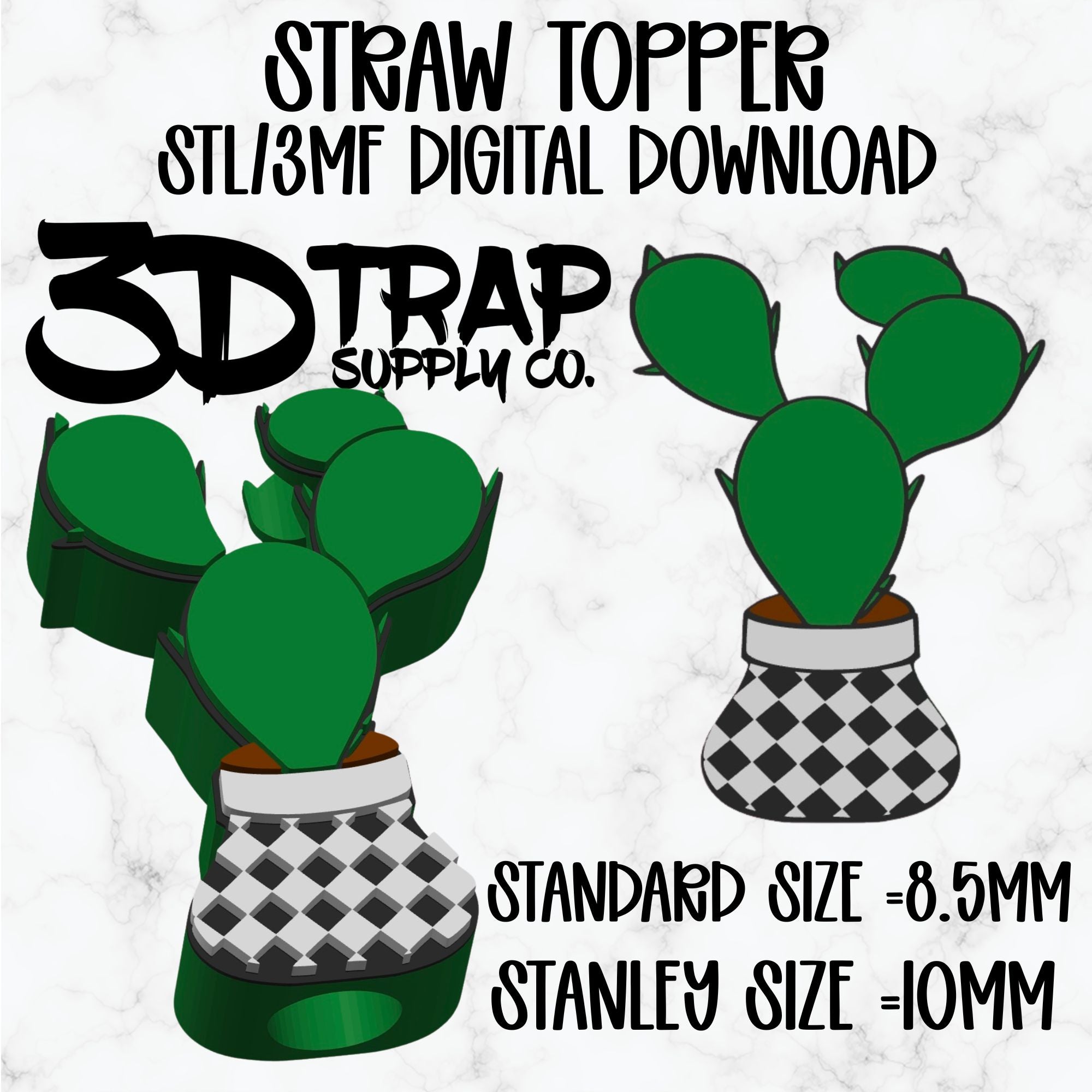 Cactus Checker Pot Straw topper STL/3MF