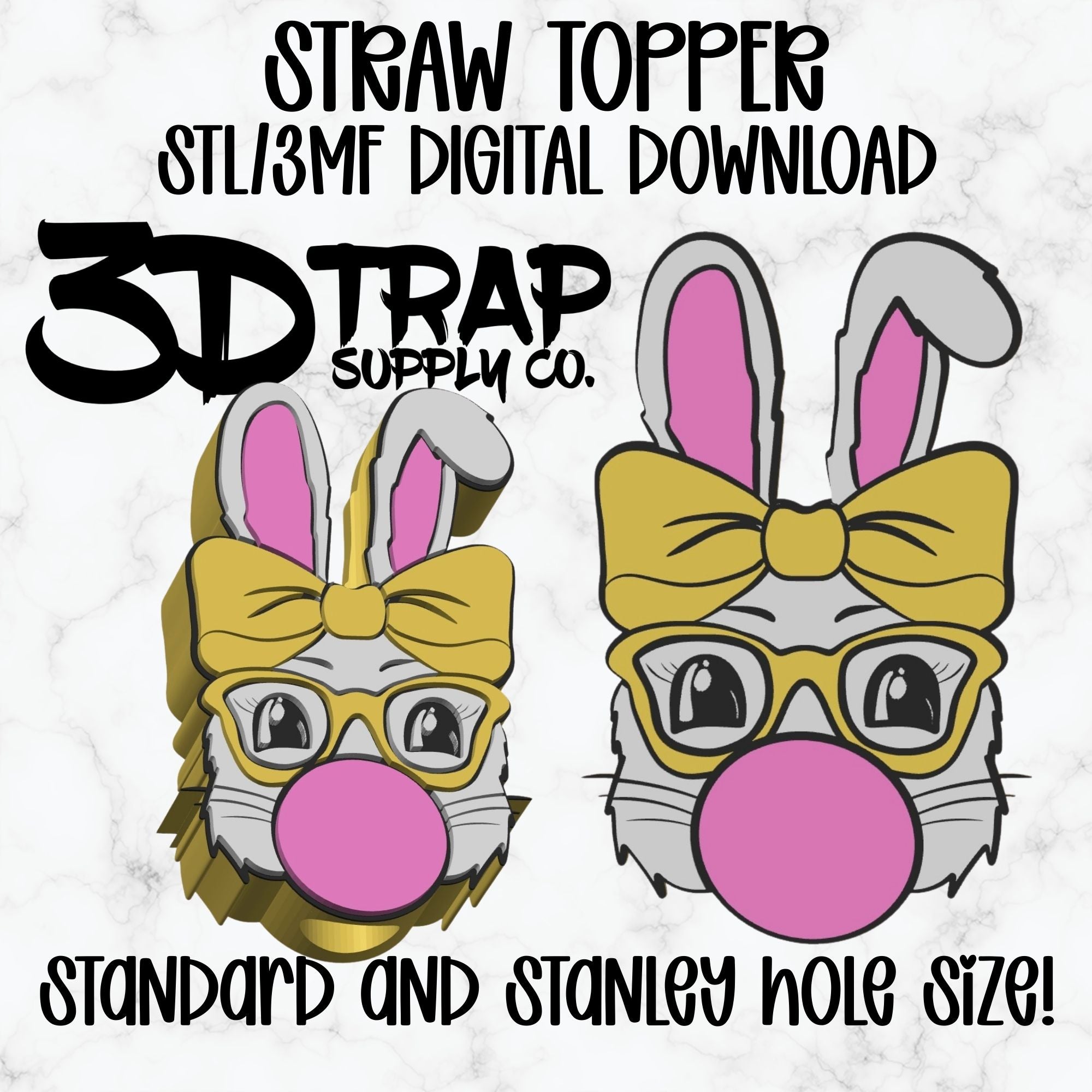 Easter Bubble gum Bunny  Straw topper STL/3MF