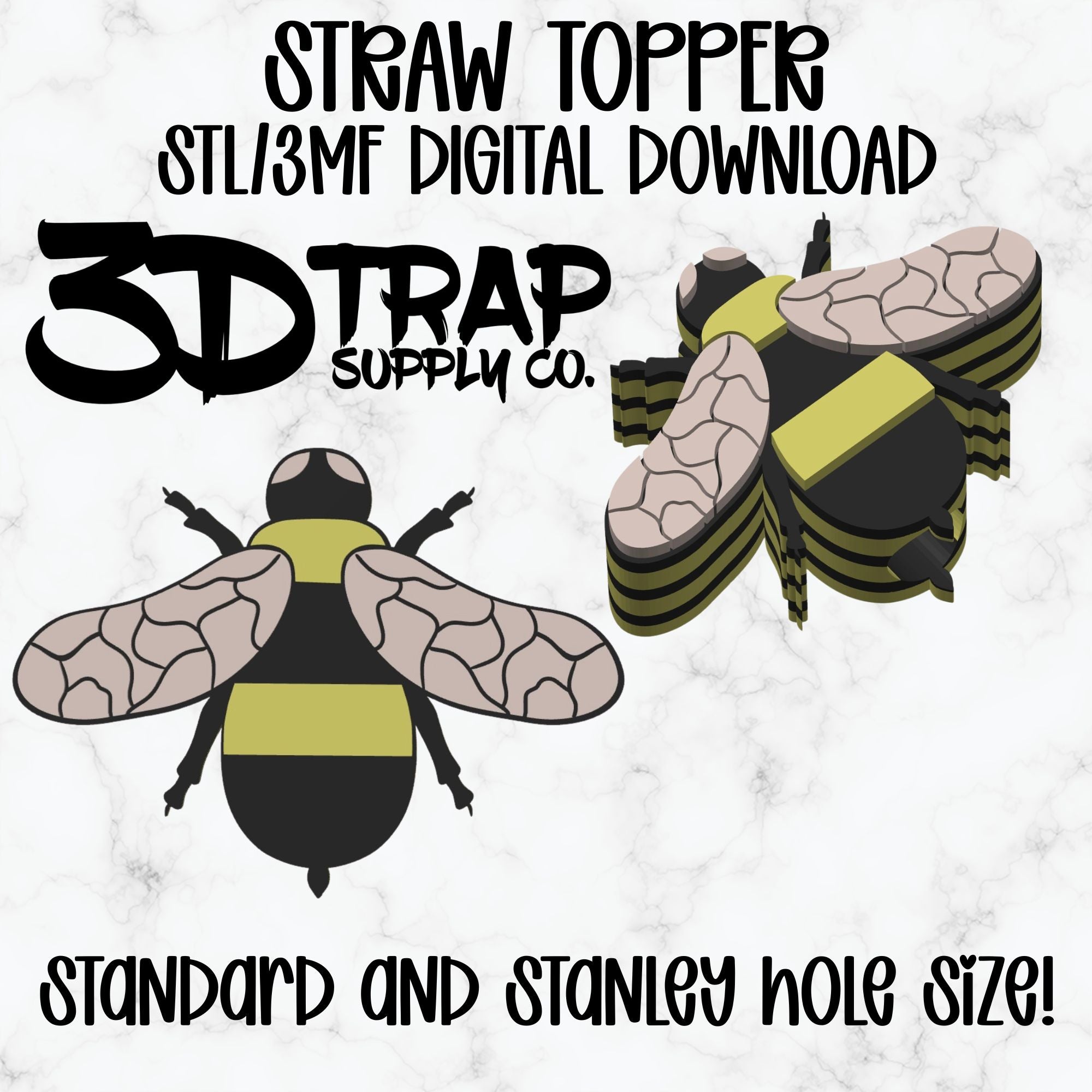 Bee Straw topper STL/3MF