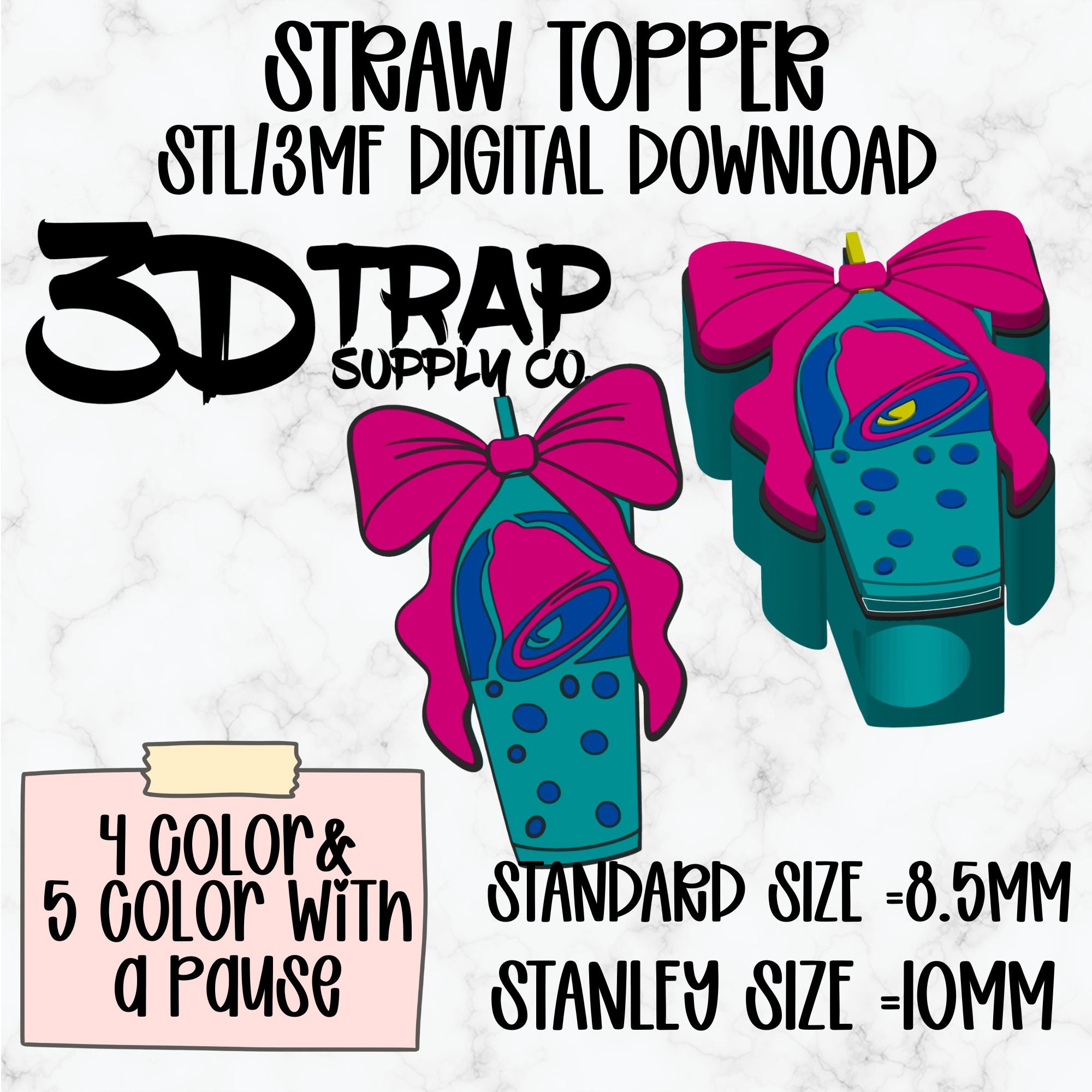 Trendy Blue Drink Straw topper STL/3MF