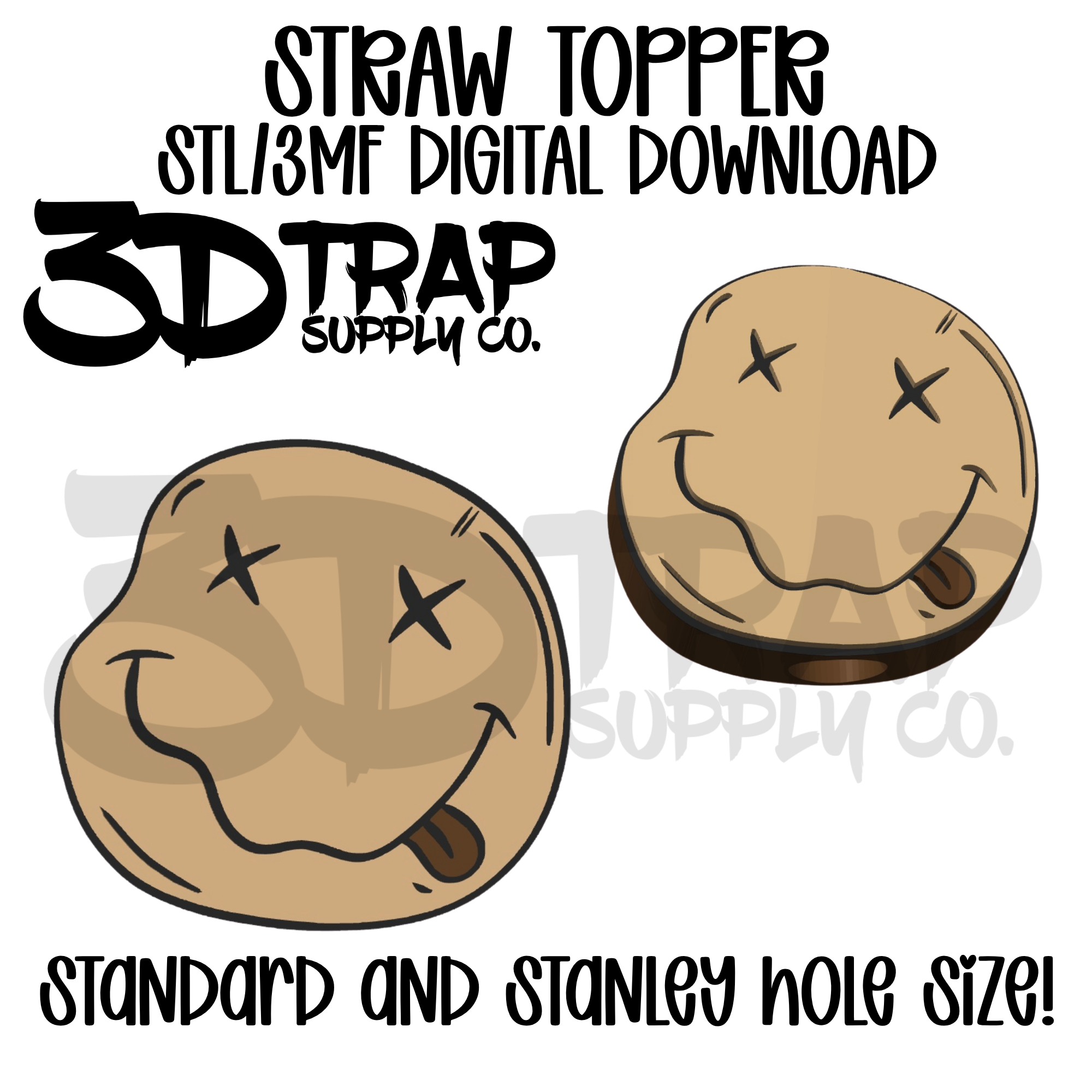 Smiley Face Straw topper STL/3MF