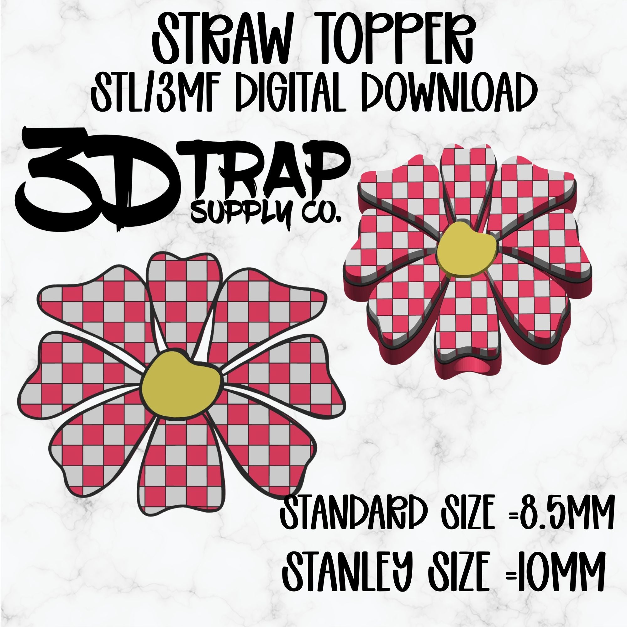 Checker Daisy Straw topper STL/3MF
