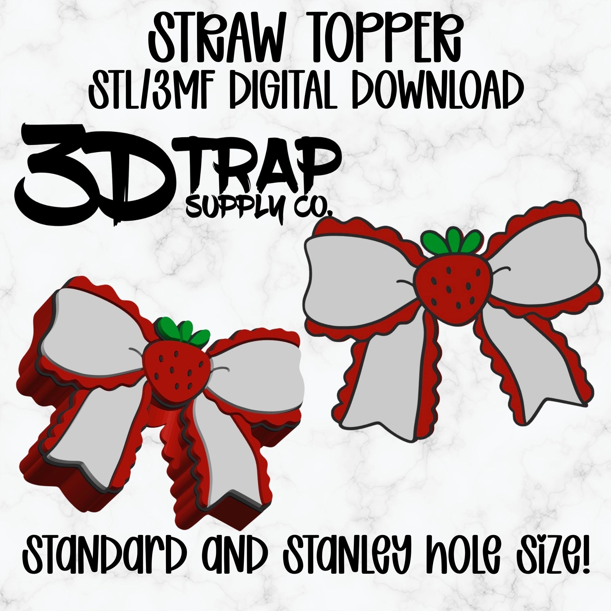 Strawberry Bow Straw topper STL/3MF