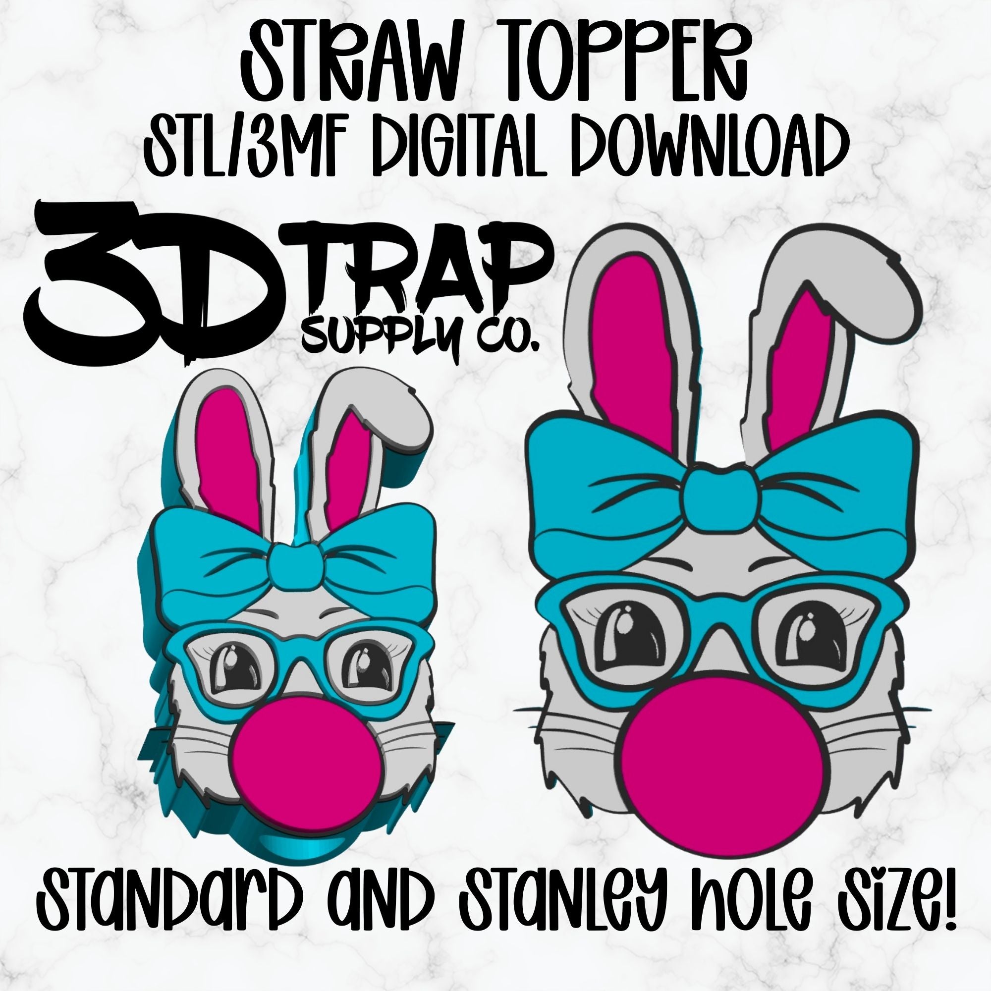 Easter Bubble gum Bunny  Blue Straw topper STL/3MF