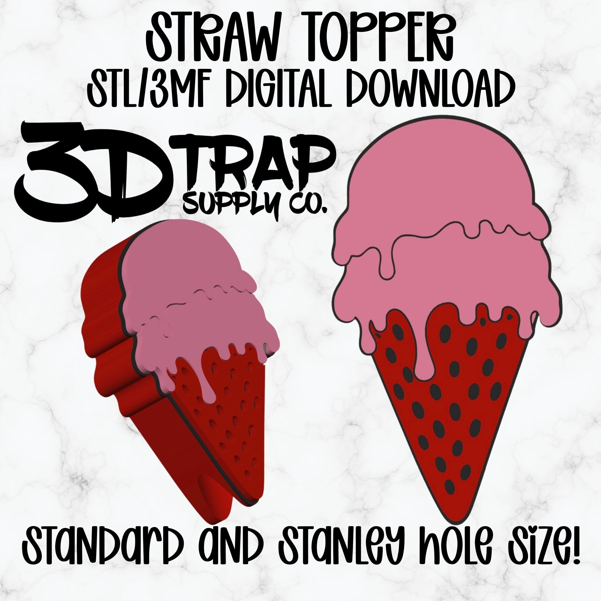 Strawberry Ice cream Straw topper STL/3MF