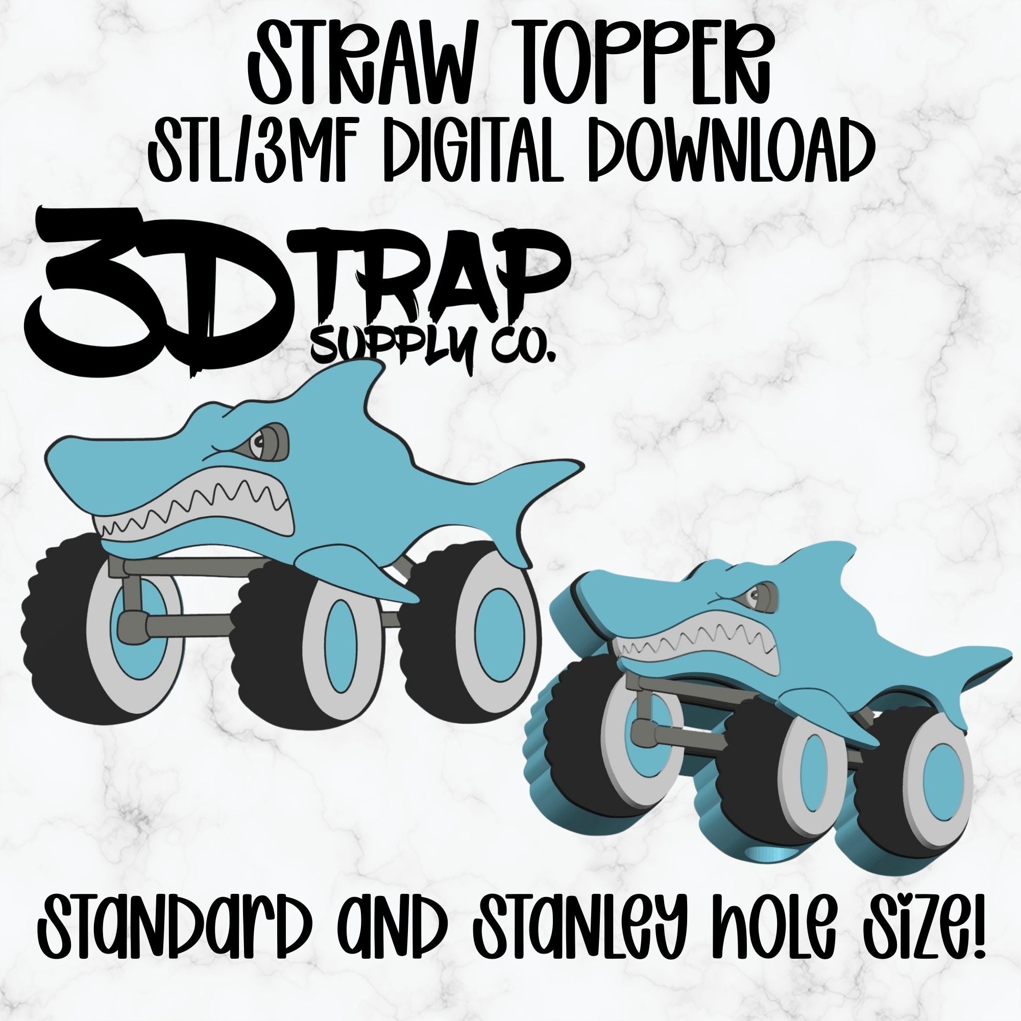 Shark Monster Truck Straw topper STL/3MF