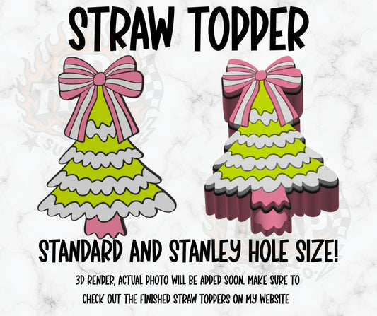 Cute Christmas Tree Stripe bow straw topper