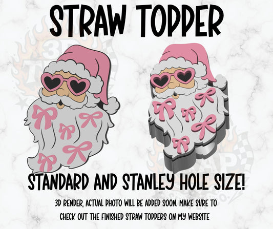 Cute Santa with bows straw topper