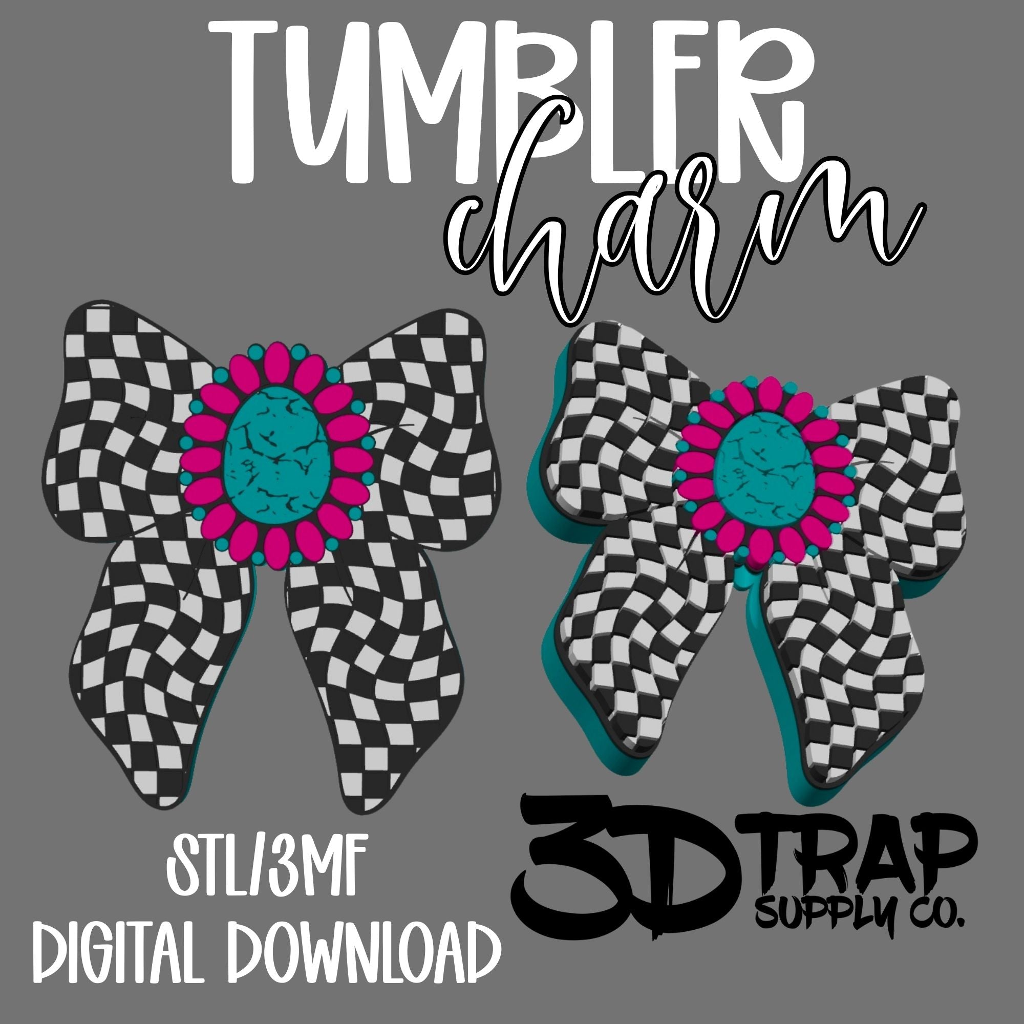 Checker Western Bow  Tumbler Charm STL/3MF