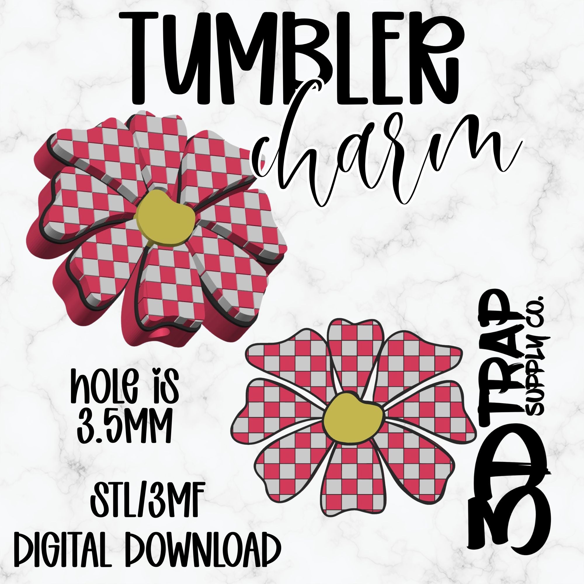 Checker Daisy Tumbler Charm STL/3MF