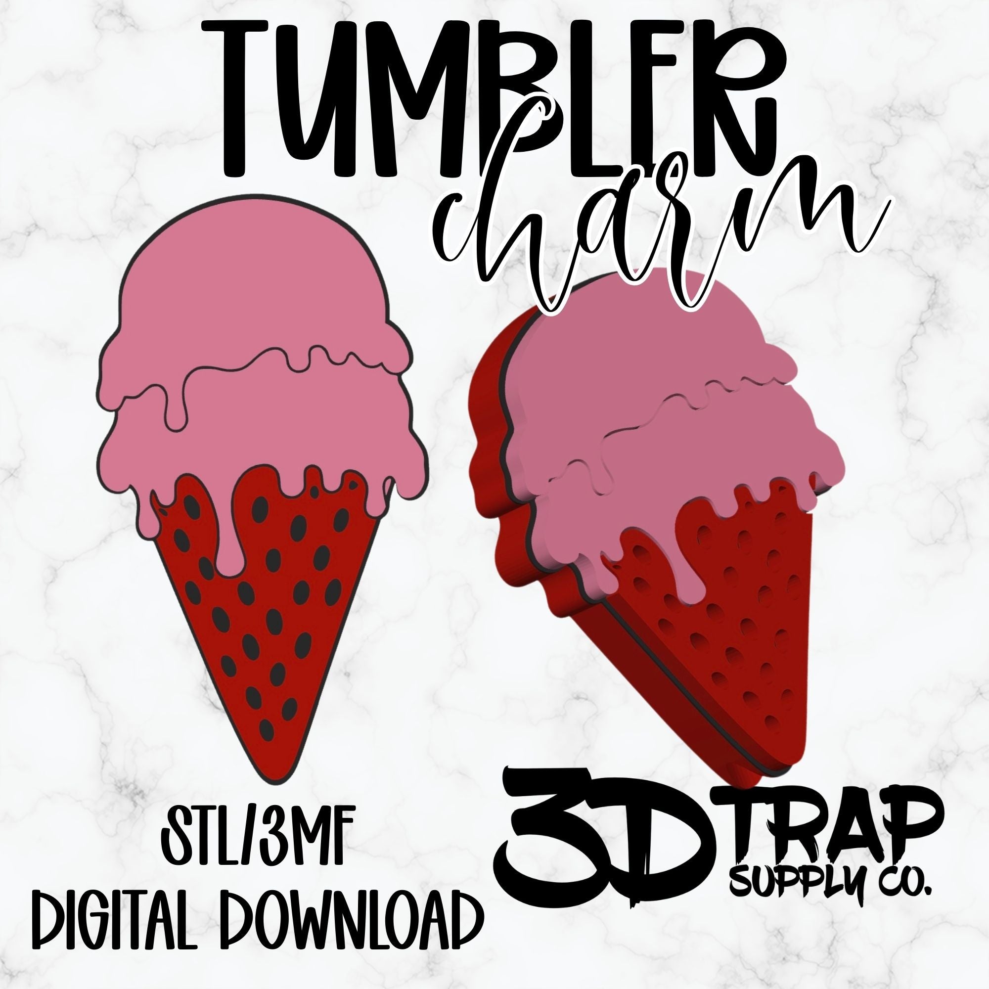 Strawberry Ice cream Tumbler Charm STL/3MF