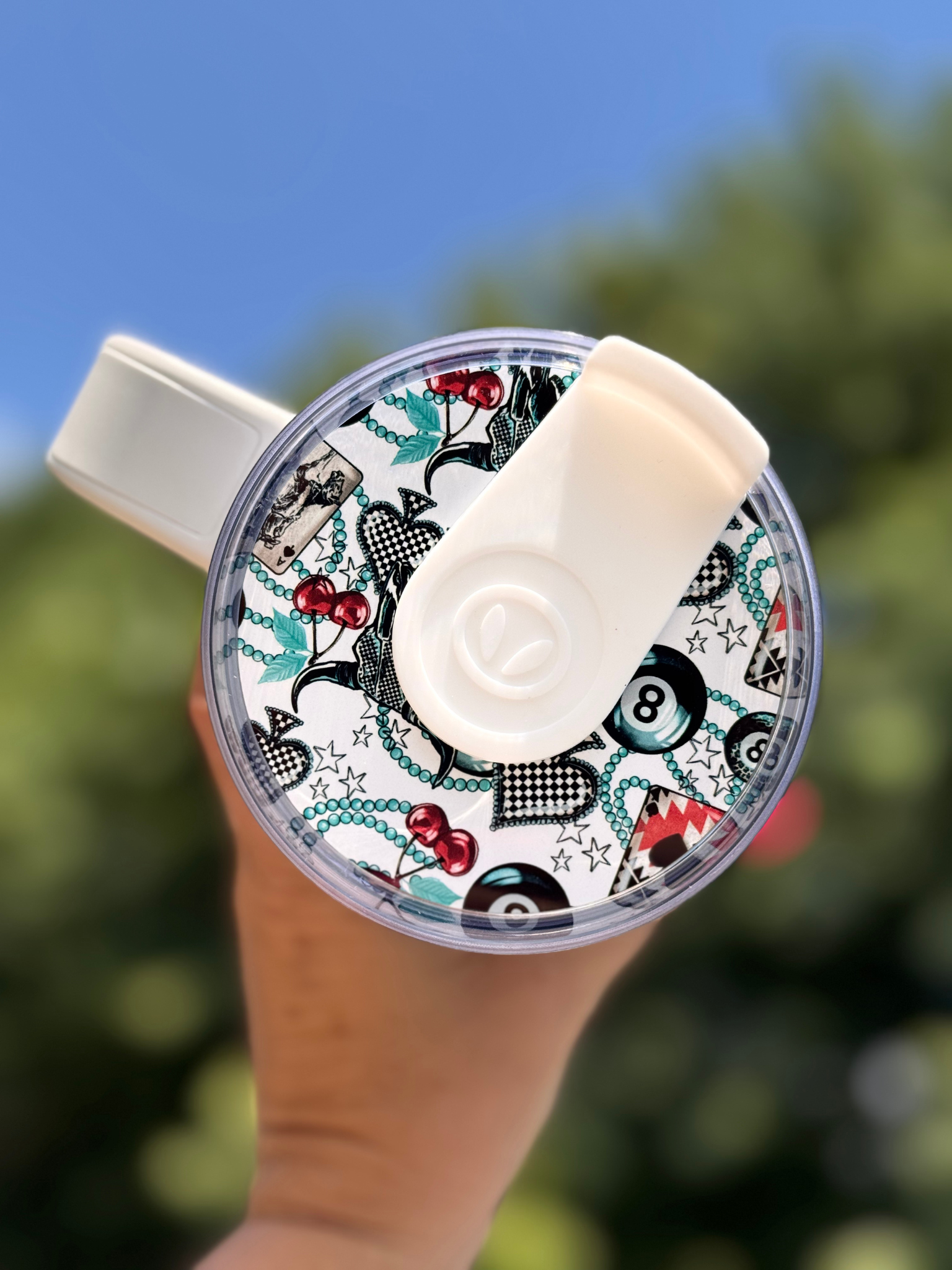 Billiards Tumbler  30 oz Handle Cup 8 Ball Cherries Checkered Vintage Tumbler  Retro Tattoo Vibes Cup