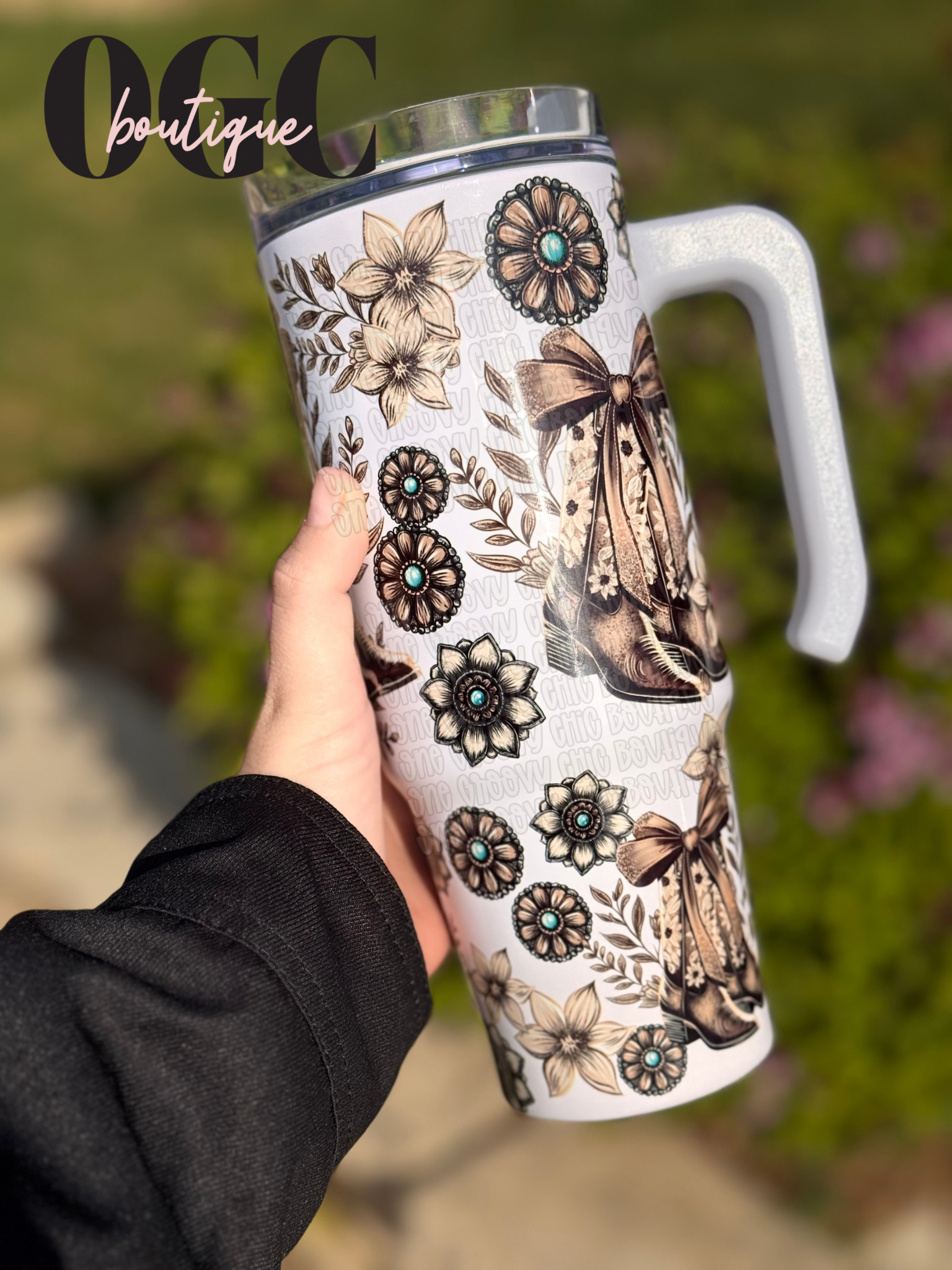 Cute western Country tumbler with handle