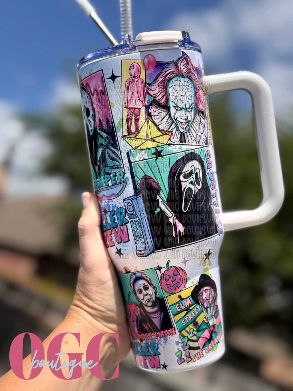 Horror Killer Crew  40 OZ Tumbler with metal straw and rubber tip