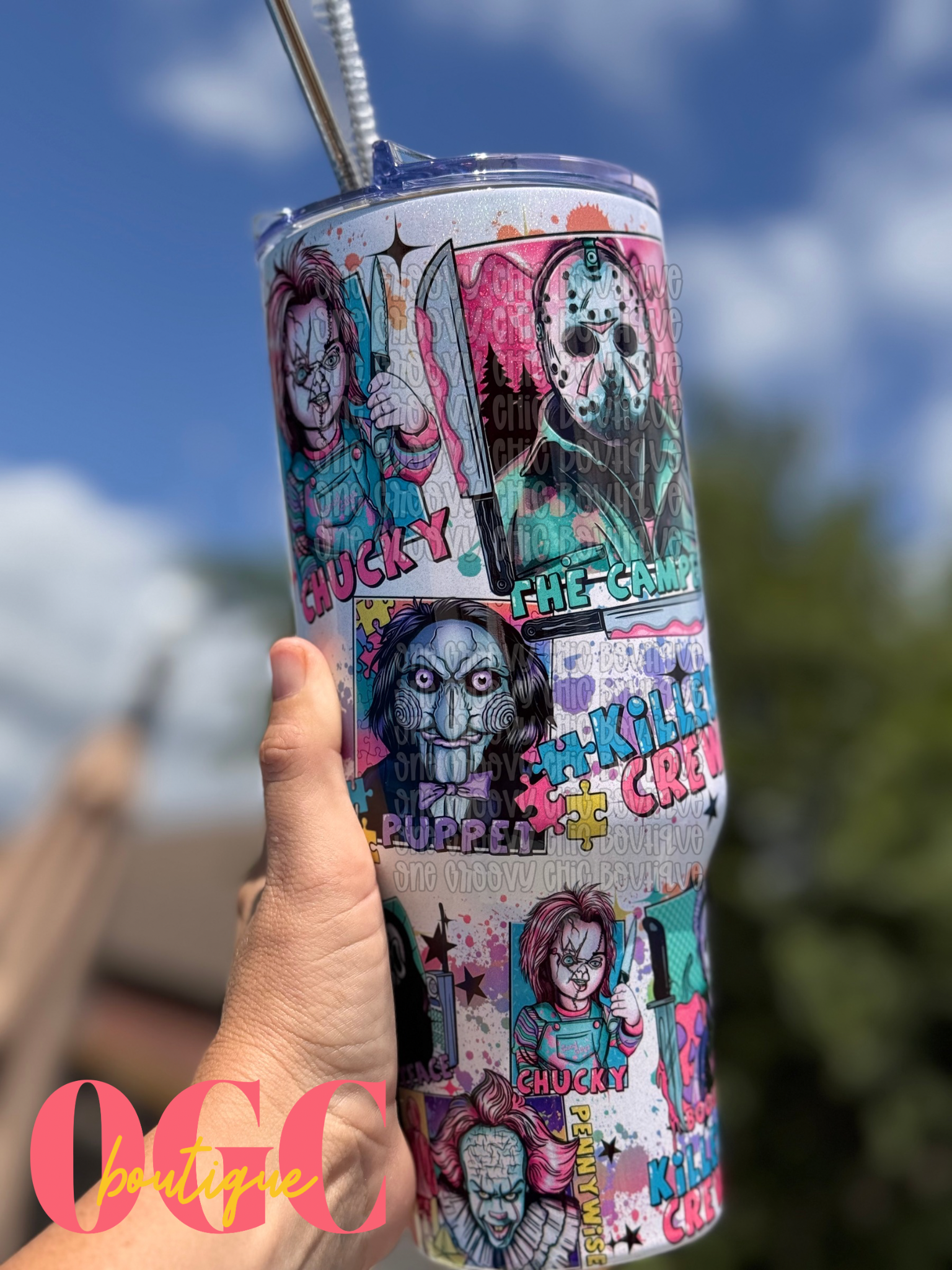 Horror Killer Crew  40 OZ Tumbler with metal straw and rubber tip