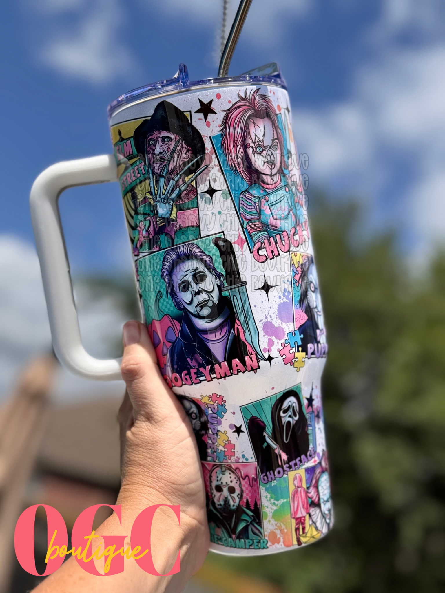 Horror Killer Crew  40 OZ Tumbler with metal straw and rubber tip