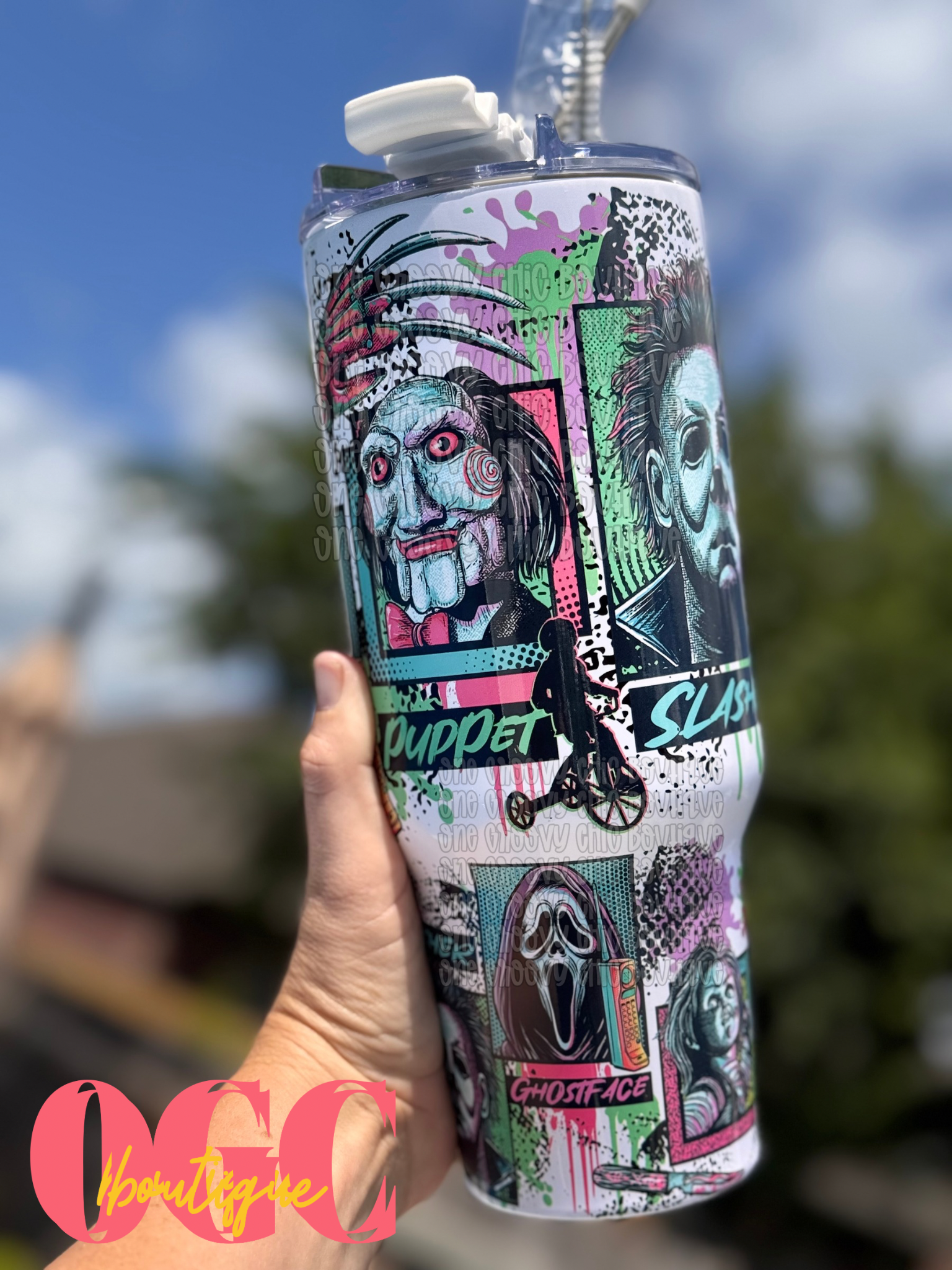 Spooky Killer Crew  40 OZ Tumbler with metal straw and rubber tip