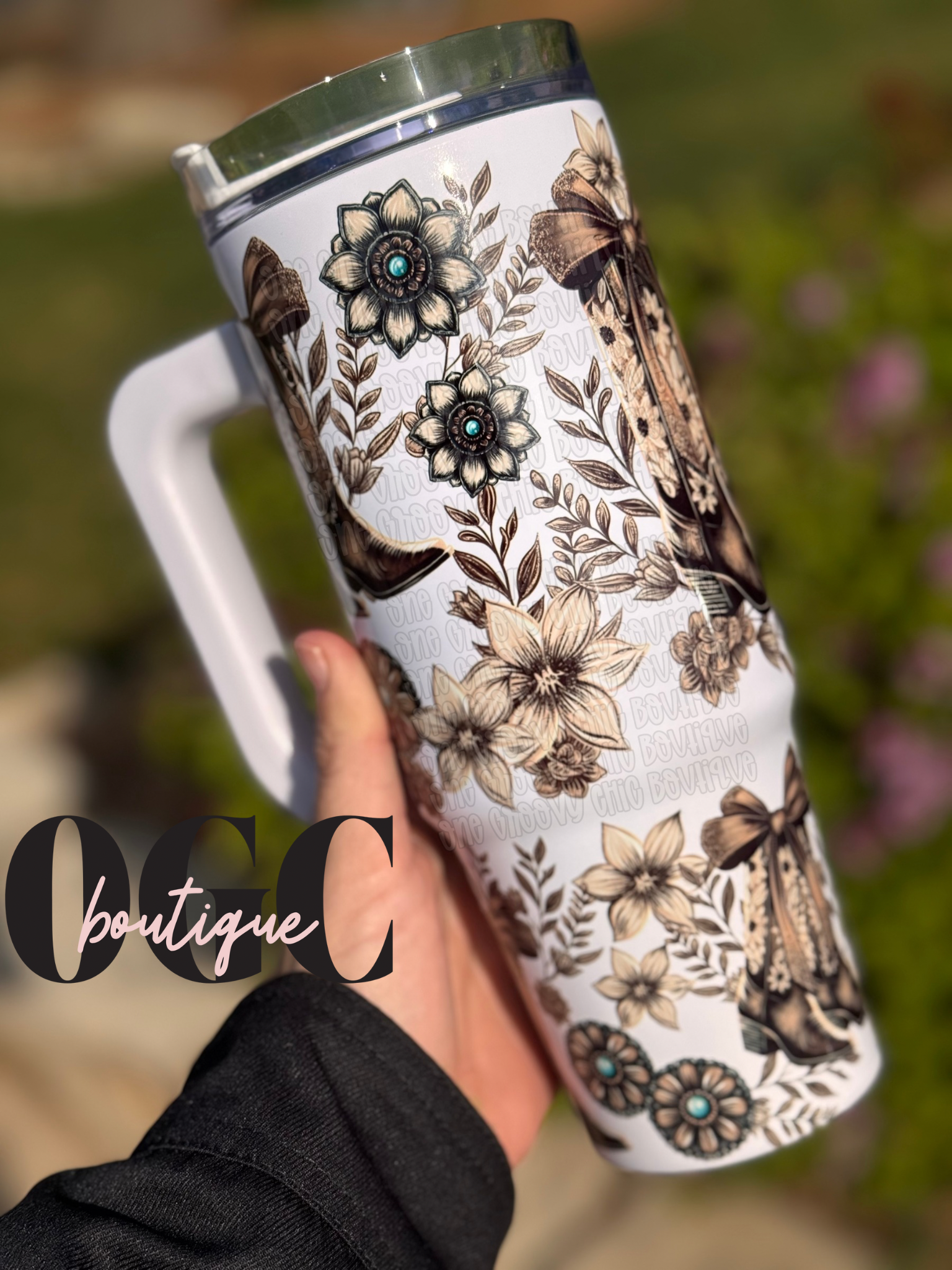 Cute western Country tumbler with handle
