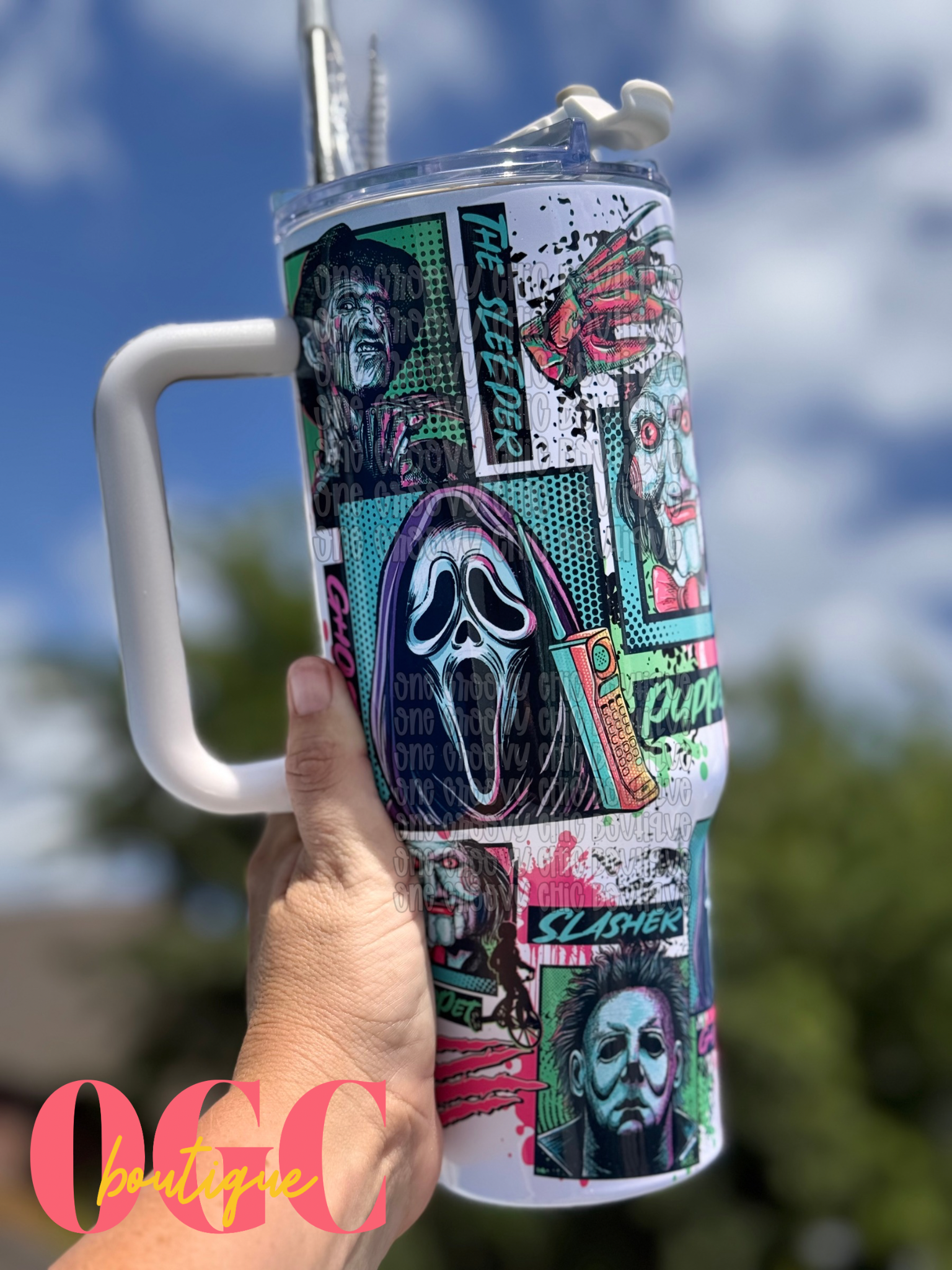 Spooky Killer Crew  40 OZ Tumbler with metal straw and rubber tip