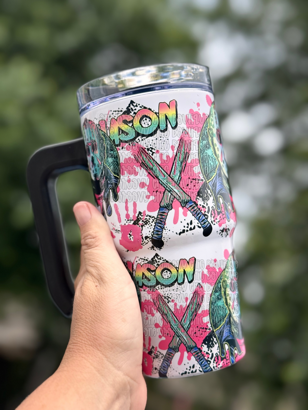 Jason Neon 90's themed Tumbler