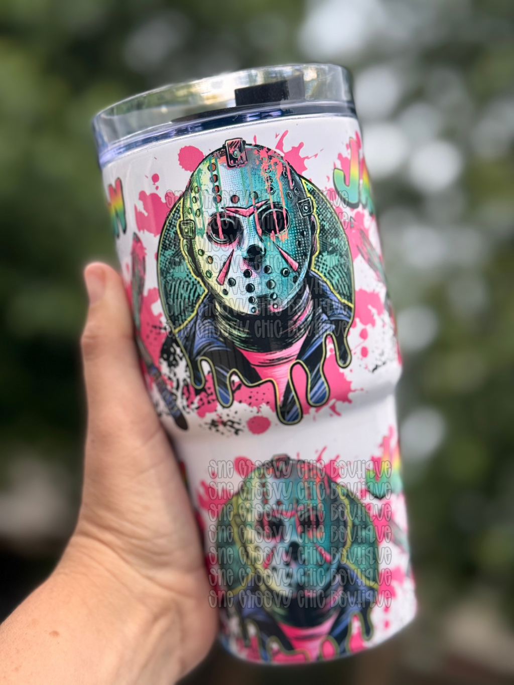 Jason Neon 90's themed Tumbler