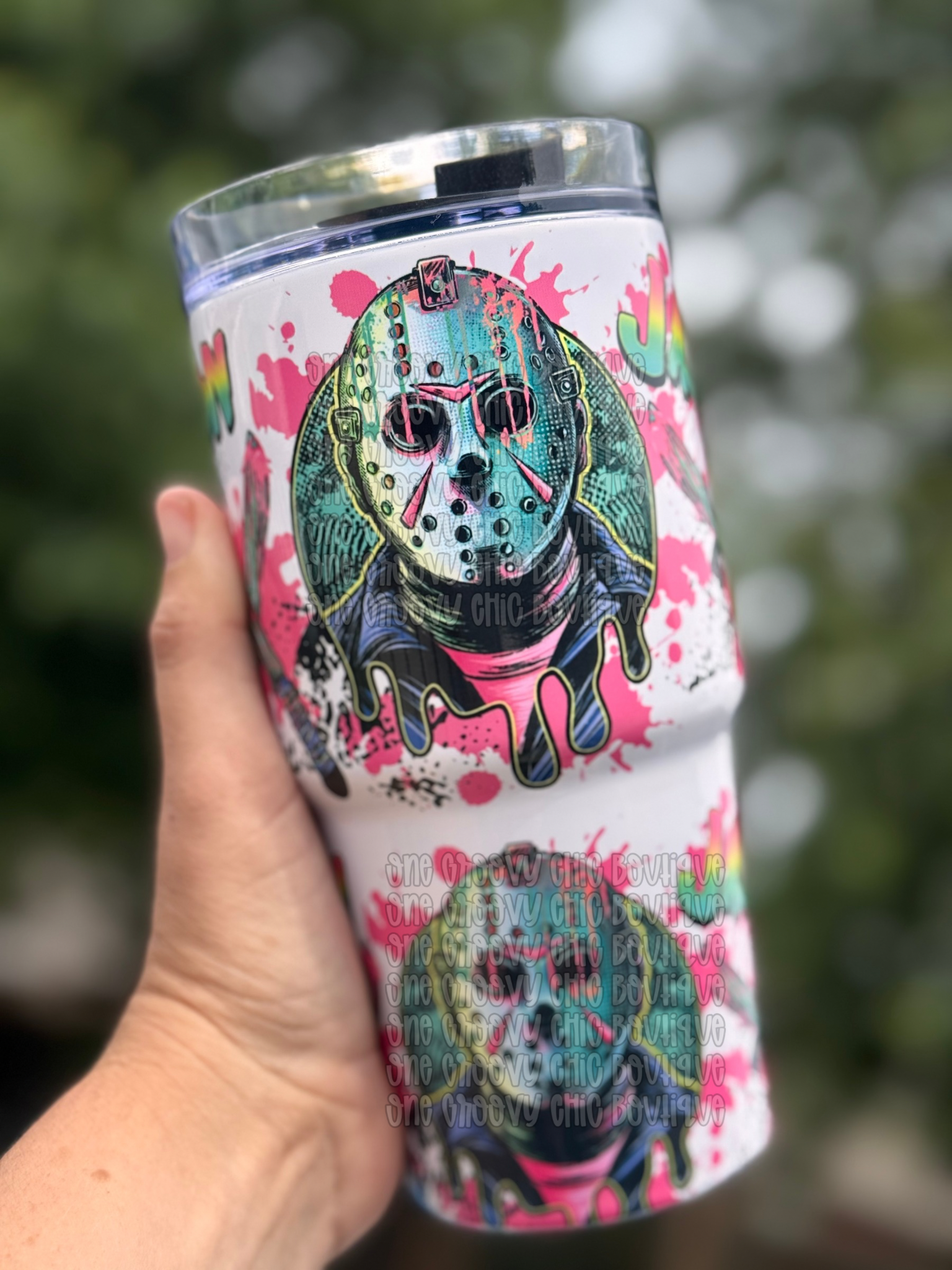 Jason Neon 90's themed Tumbler
