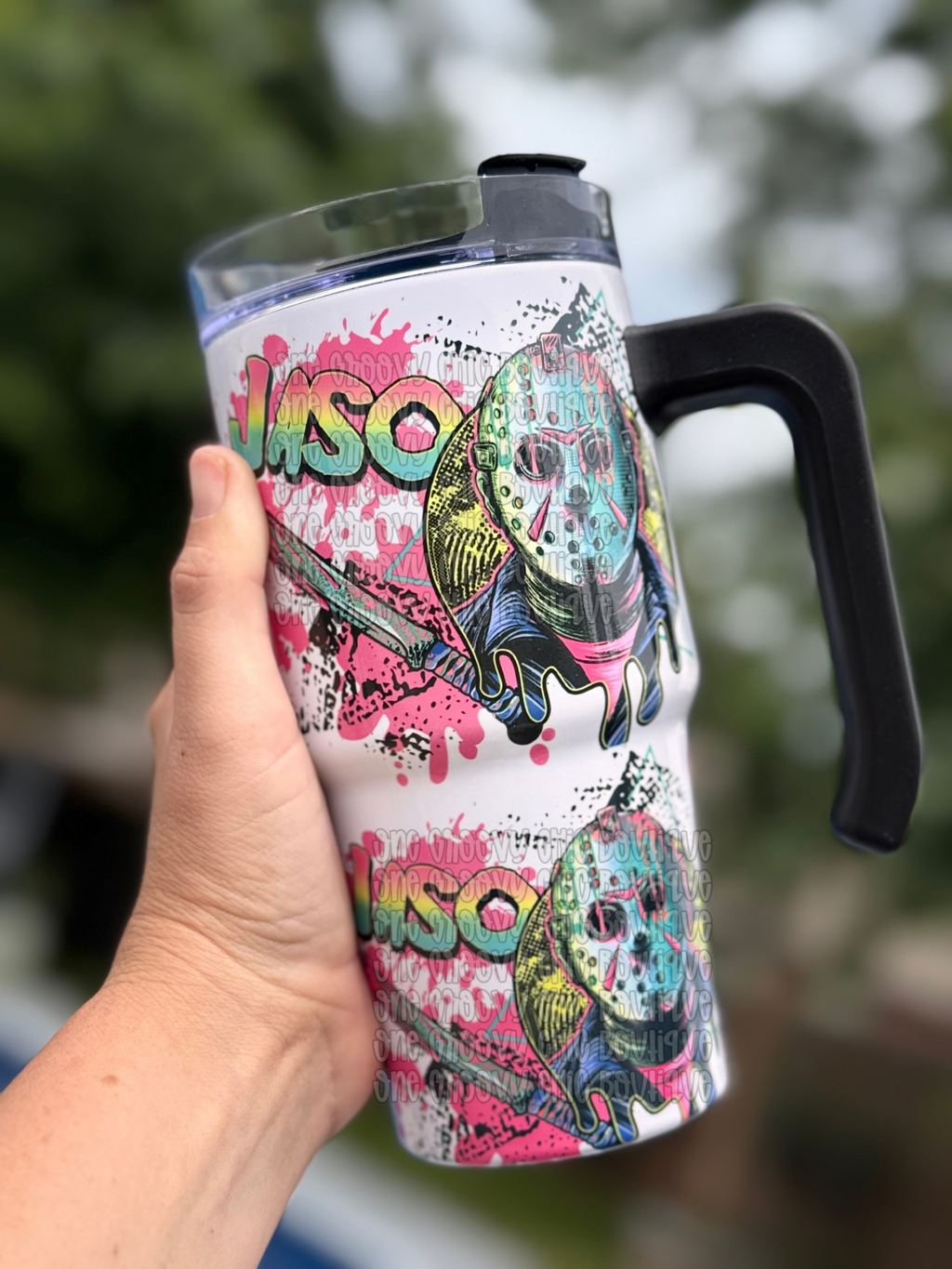 Jason Neon 90's themed Tumbler