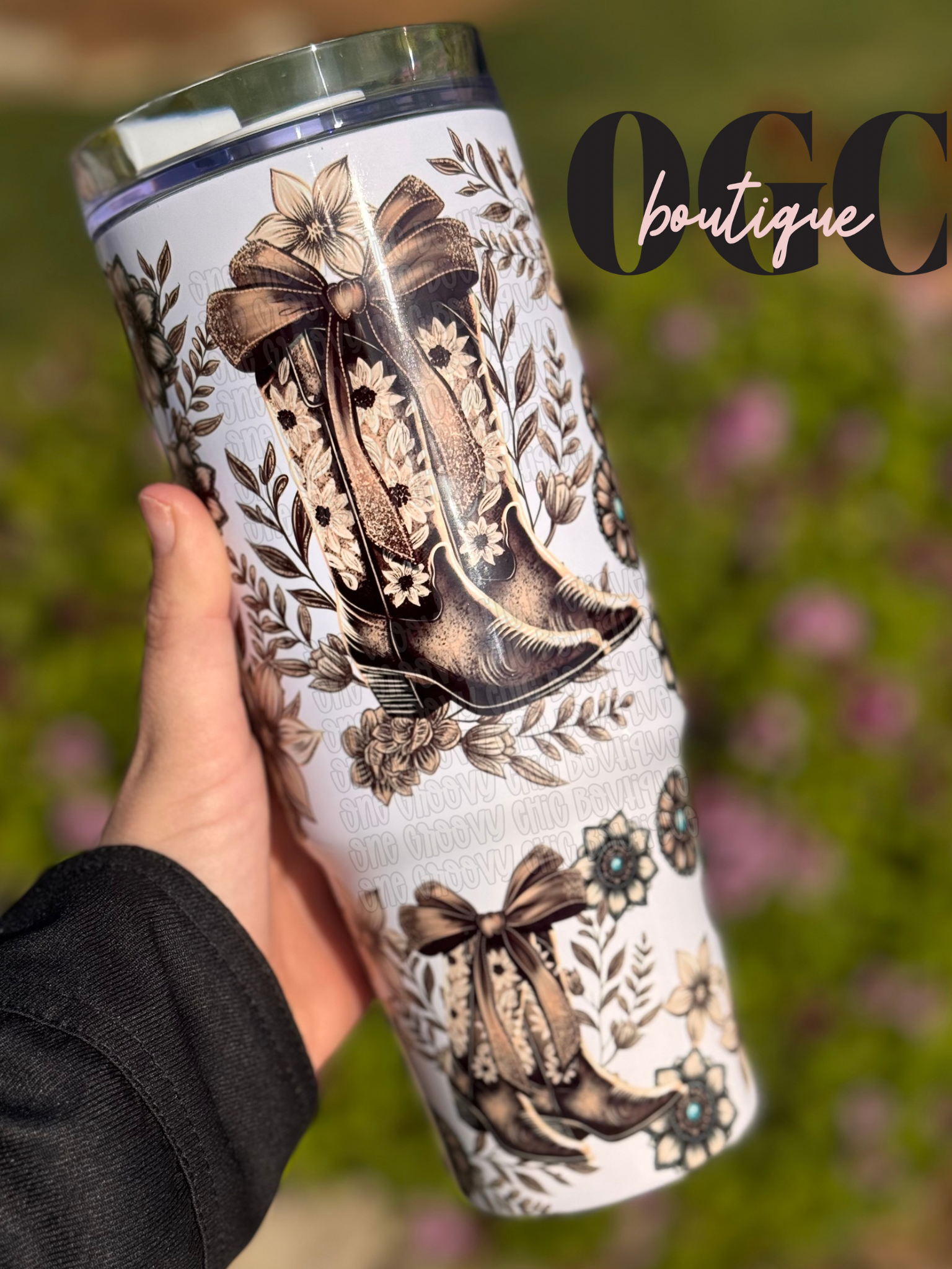 Cute western Country tumbler with handle