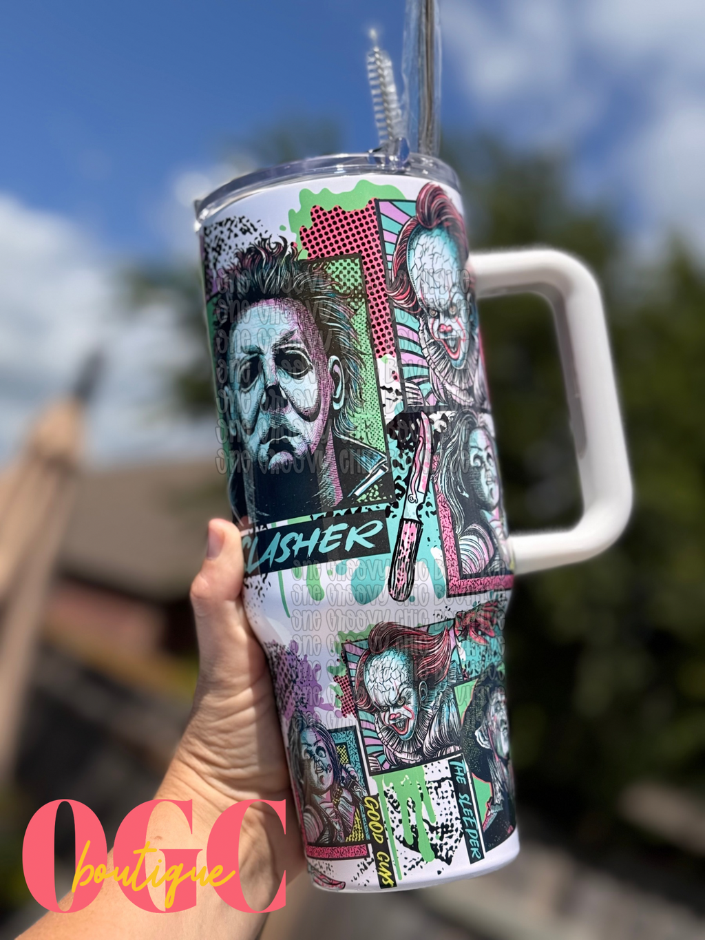Spooky Killer Crew  40 OZ Tumbler with metal straw and rubber tip