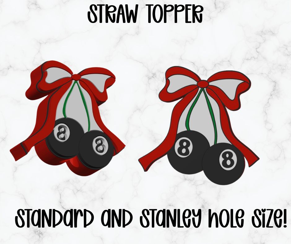 8 ball Cherries   3D Printed Straw Topper | Reusable Cup Accessory | Tumbler Straw hugger
